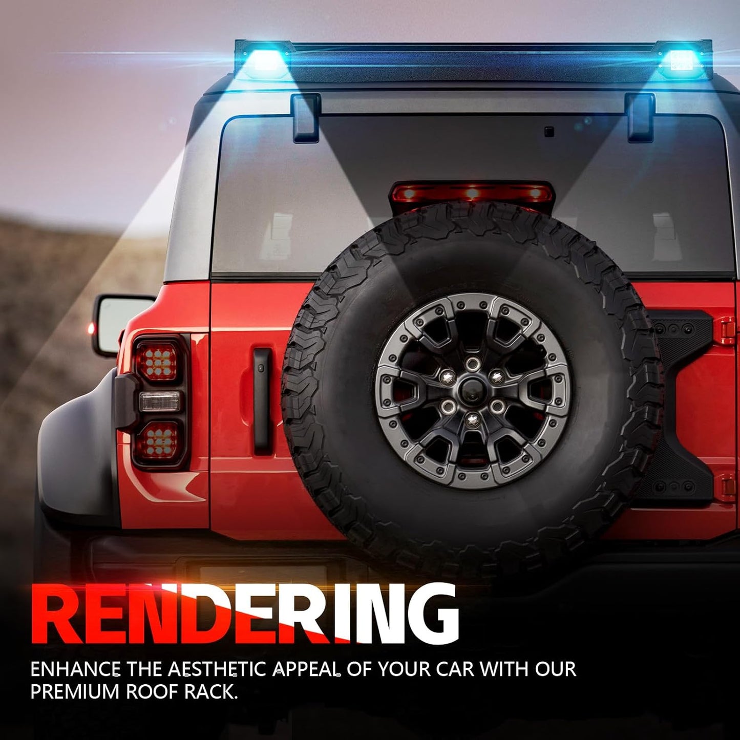 Bronco Half Short Roof Rack Rear Cargo Basket with 2 Pcs Led Light Bars Compatible 2021 2022 2023 2024 Ford Bronco Hardtop 4-Door (Exclude Bronco Sport) Rooftop Storage Carrier Luggage Rack