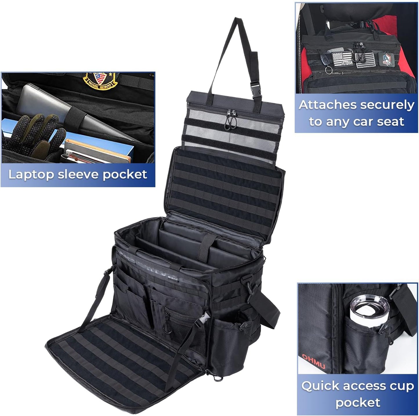 Patrol Bag Used By Law Enforcement Police Gear and Military Grade - Water Resistant Police Officer Duty Bag - Heavy Duty Car Front Seat Organizer with Multiple Storage Space - OMOTOR