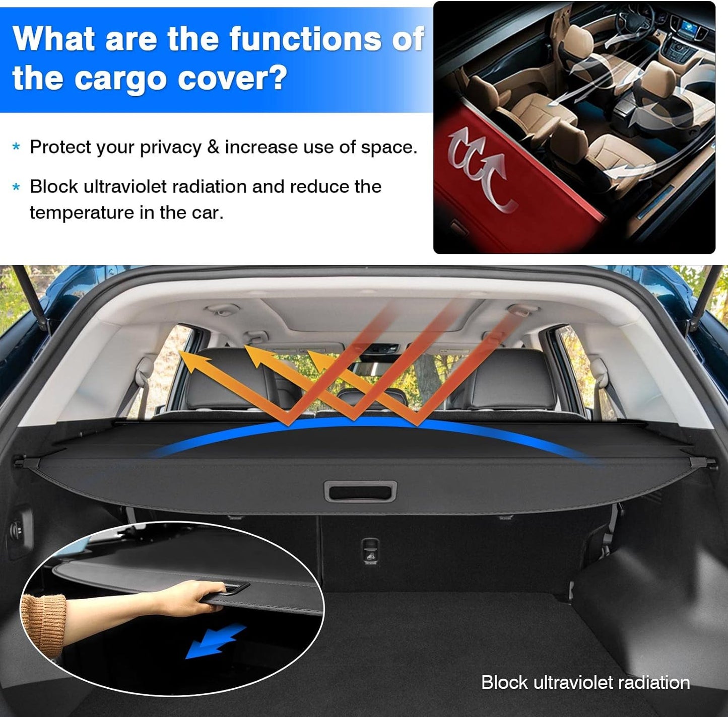 Cargo Cover Compatible with Kia Sportage 2023 2024 Trunk Security Cover Replacement Retractable Shield Shade Accessories No Gap - OMOTOR