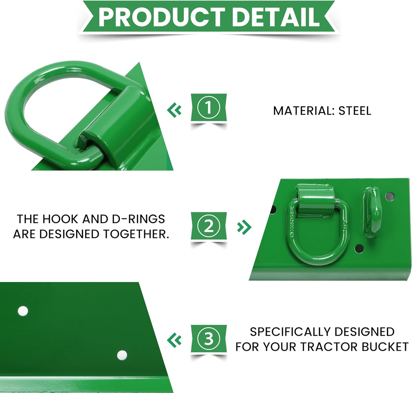 Tractor Grab Hooks 4.96" W × 21.93" L Compatible with John Deere 2" Receiver Compact Tractor Bolt on Grab Hooks - OMOTOR