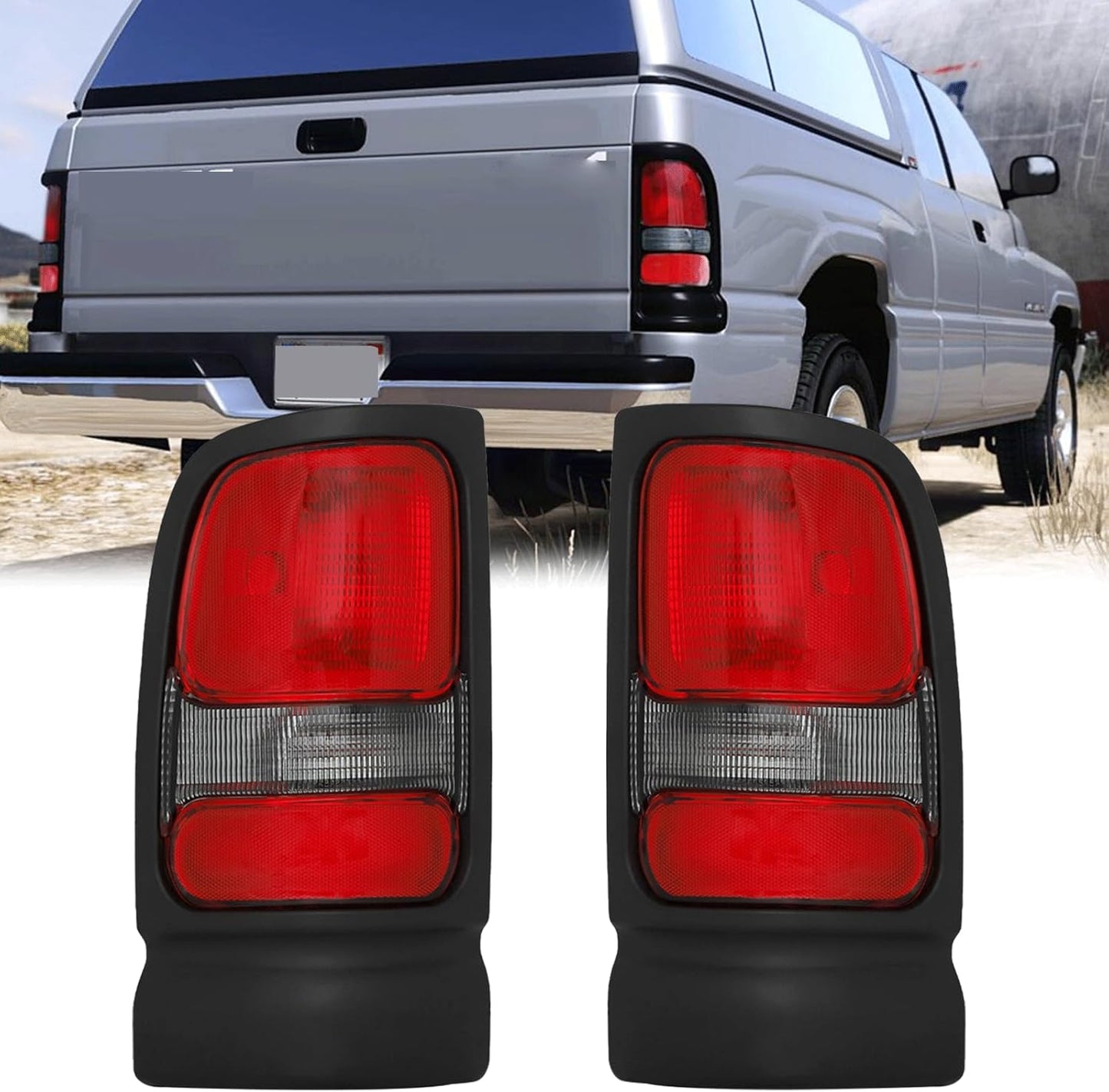 Tail Light Assembly for 1994-2001 & 2007-2018 Dodge Ram 1500/2500/3500 – Driver & Passenger Side, Rear Brake Lamps with Bulb & Wiring Harness - OMOTOR