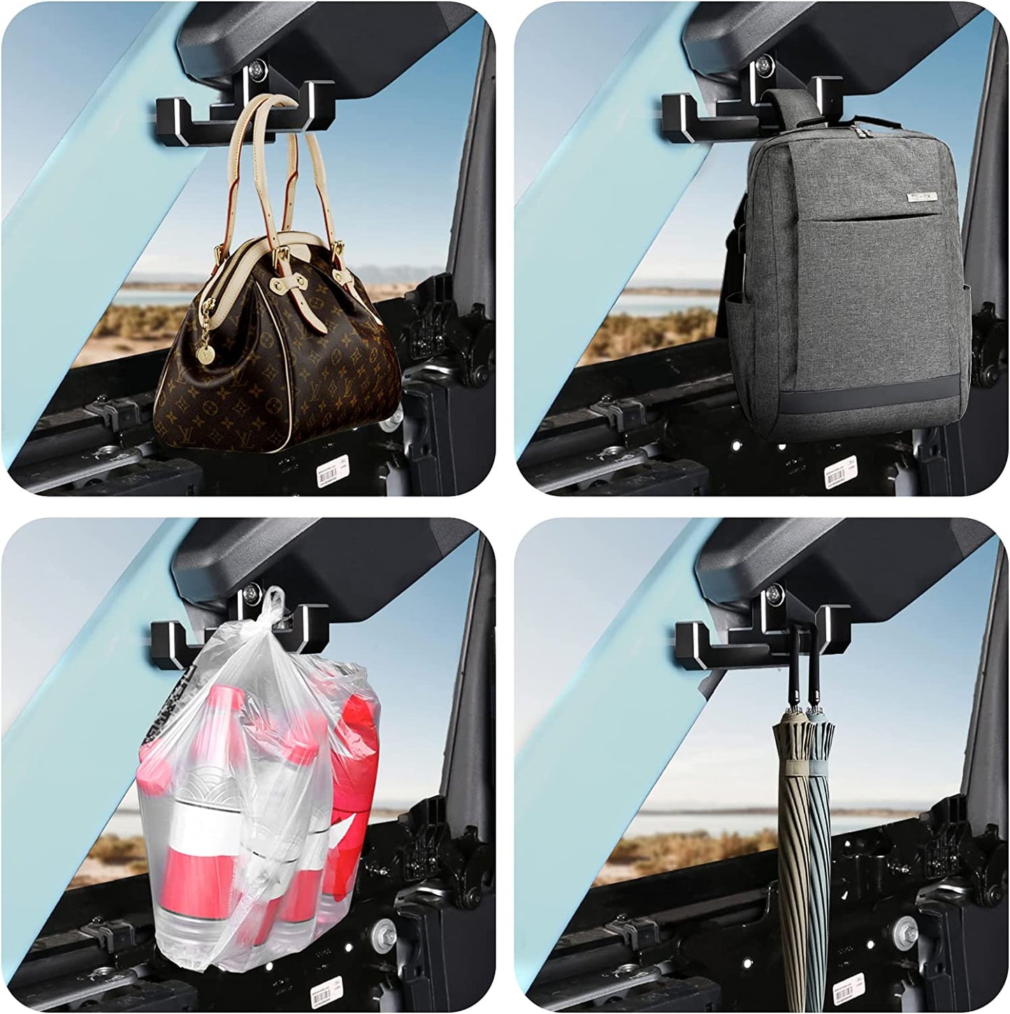 Aluminum Trunk Grocery Bag Hooks for Ford Bronco Accessories 2021 2022 2023 4-Door Black Interior Organizer (T+J-Shaped) - OMOTOR