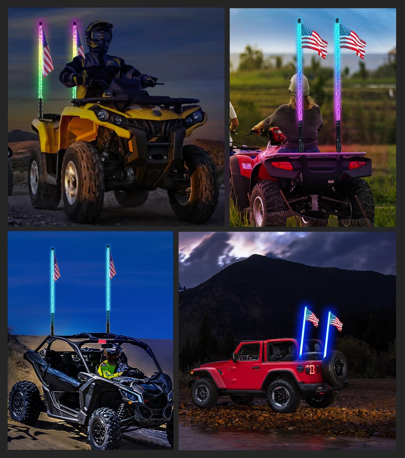 2pcs 4ft LED Whip Lights New Upgrade Spring Base with Bluetooth and Remote Control Spiral RGB Chase Light - OMOTOR