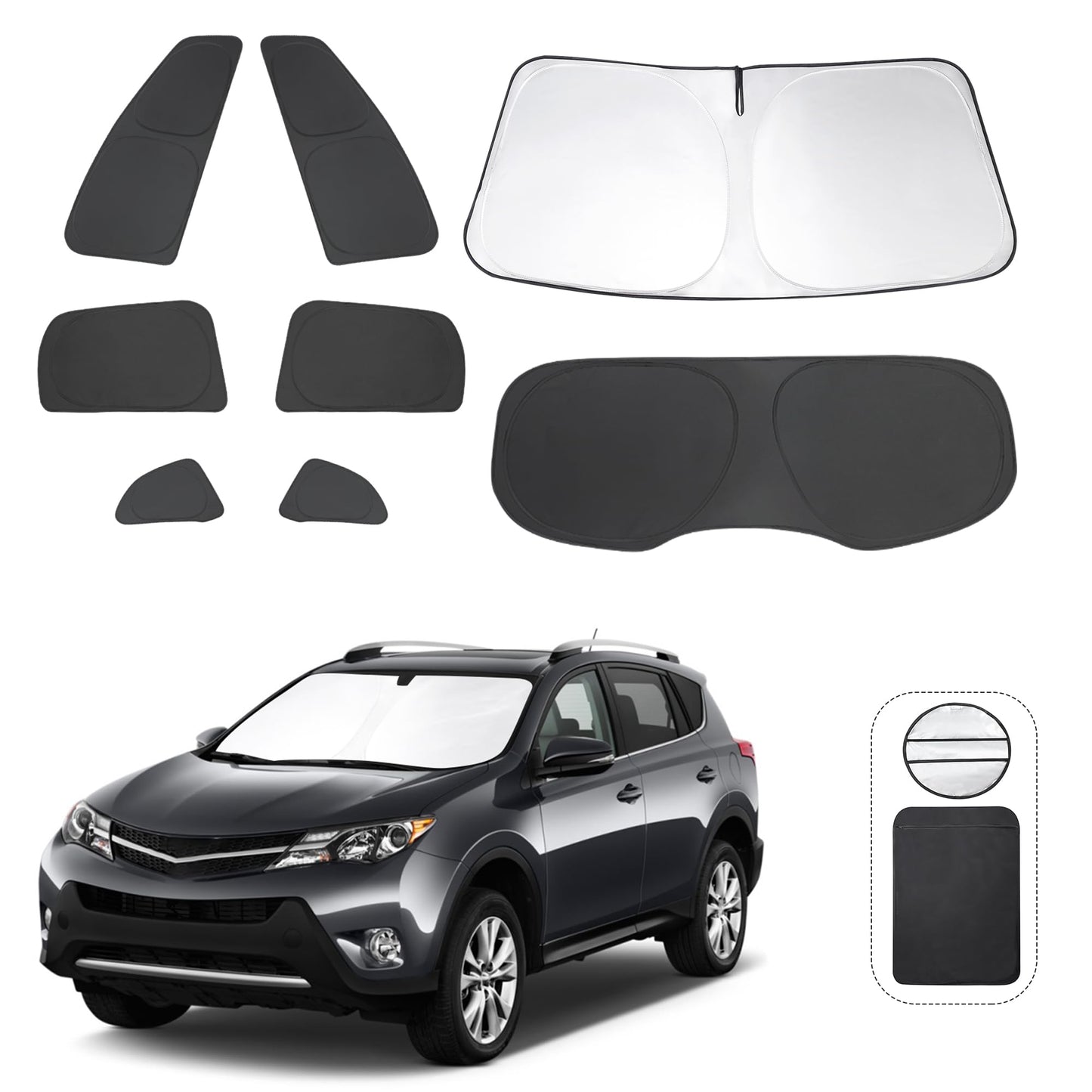 5PCS Windshield Sun Shade Custom Fit for 2021-2024 2025 Ford Bronco Accessories(Not for Bronco Sport) Foldable Sunshade Side Rear Window Shade Cover Full Set Privacy Protection