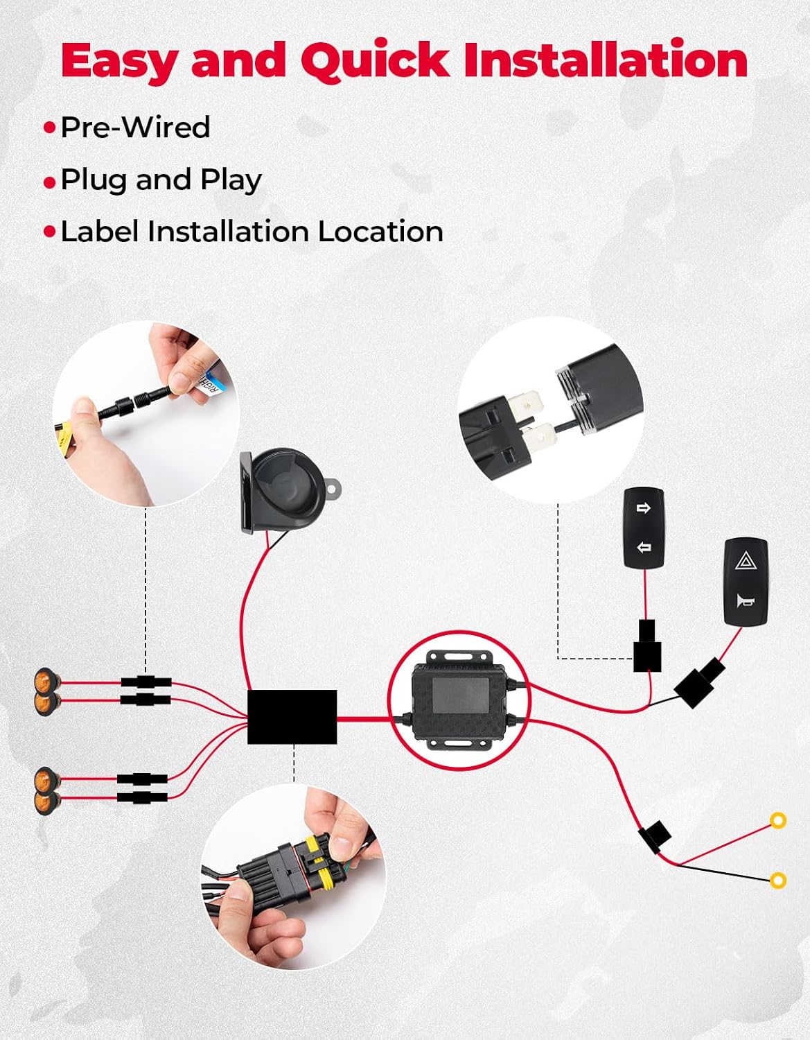 KEMIMOTO UTV Turn Signal Kit with Horn, Pre-Wired, Plug and Play UTV ATV Blinker with Rocker Switch, Hazard Light, Universal Street Legal Kit Compatible with Polaris, Can-Am, Kawasaki, CFMOTO