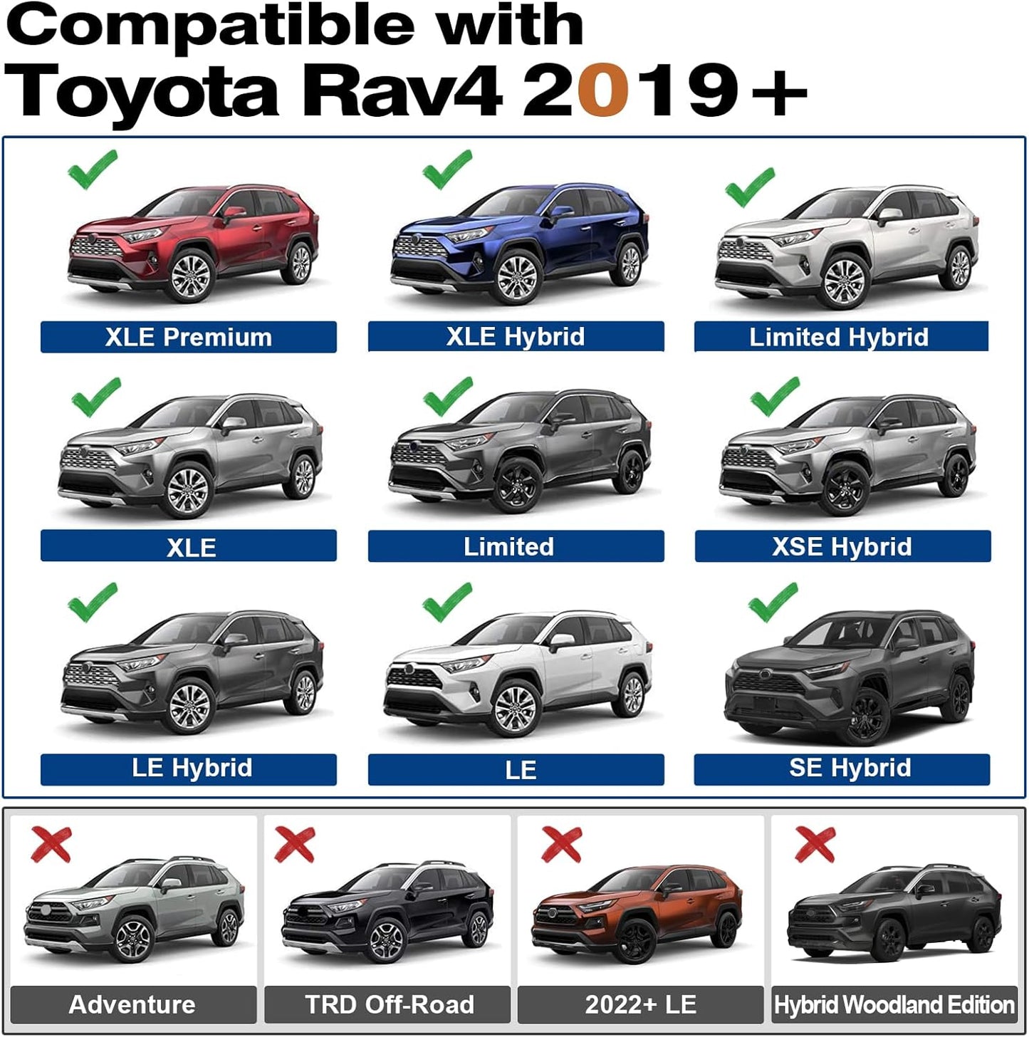 Roof Rack Cross Bars 260lbs Compatible with Toyota RAV4 2019 2020 2021 2022 2023 2024 2025 LE XLE XSE Limited Hybrid Aluminum Lockable Accessories Crossbars (with Flush Fide Rails)