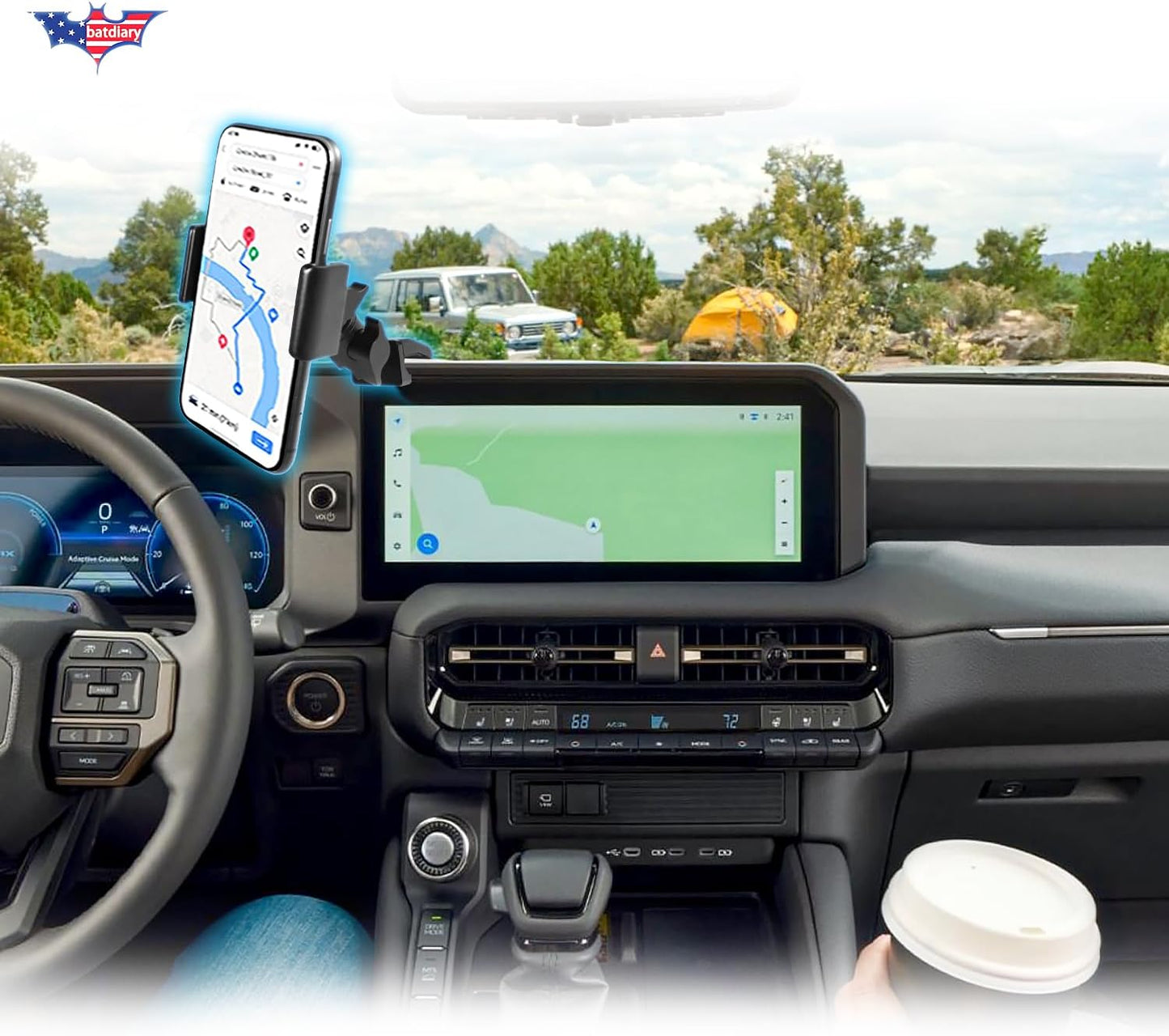 Aluminum Phone Mount for Toyota Land Cruiser 250 2024-2025 for iPhone 16/15 Pro Max, Galaxy S24