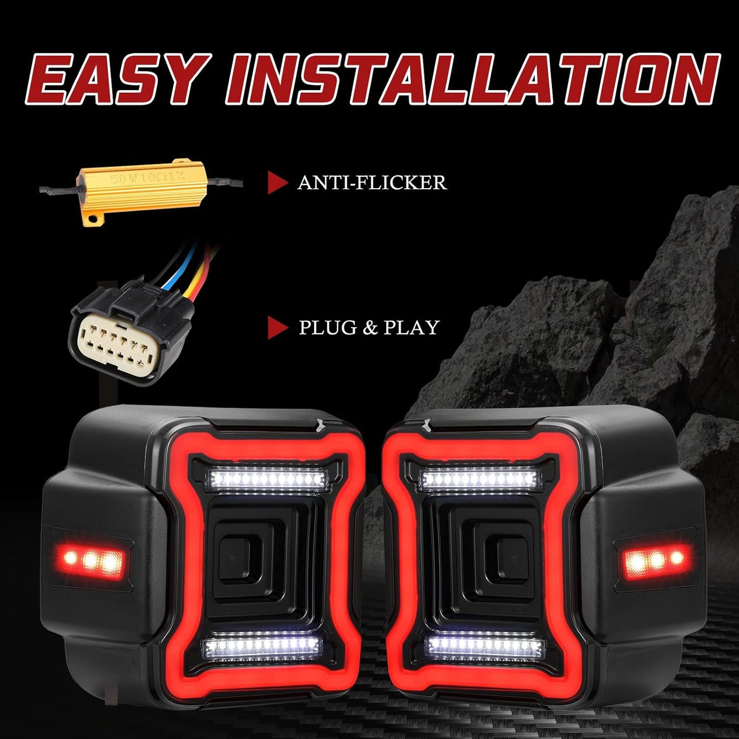 BUNKER INDUST Smoked LED Tail Lights Replacement Kit for 2018-2022 Jeep Wrangler JL Accessories, Rear Brake Light Tail Lamp Turn Signal Light Reverse Back Up Assembly,Pair