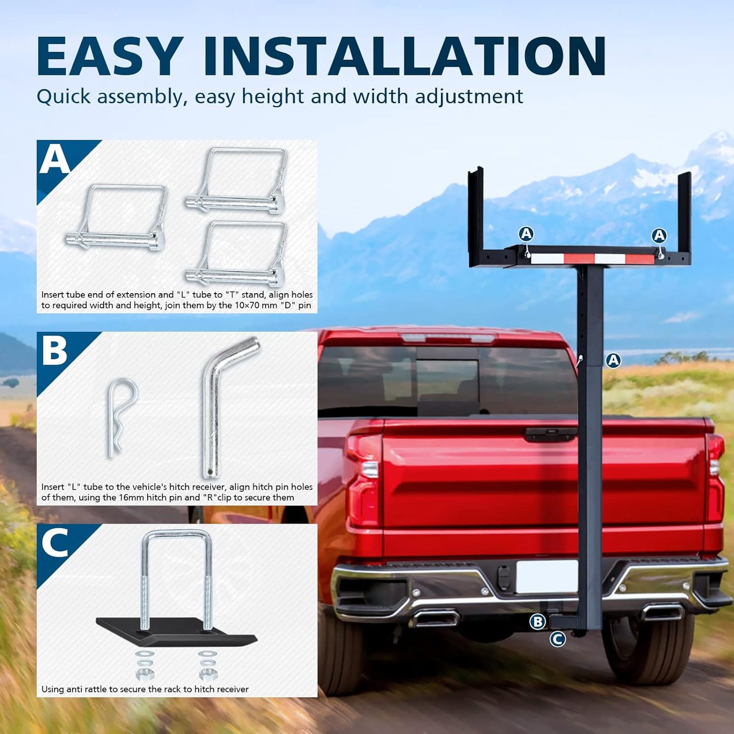 Truck Bed Extender, 2 in 1 Design Foldable Pick Up Truck Bed Hitch Mount Extension Rack ,800lbs Load Capacity - OMOTOR
