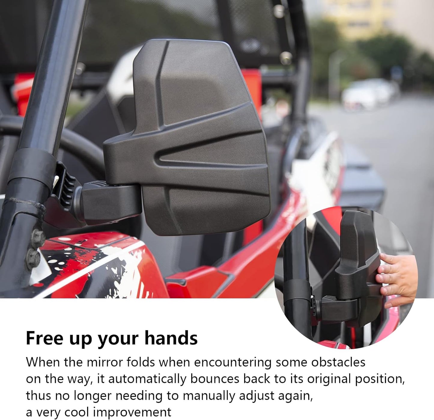 UTV Side Mirrors,You No Longer Need to Adjust by Hand,Innovative Automatic Reset Function,for 1.5"-2.0" Roll Cage,Compatible with Polaris RZR,Can Am Maverick,Honda Pioneer SXS,Kawasaki Mule - OMOTOR