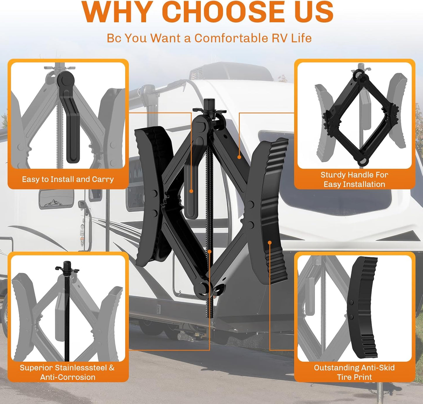 WELLUCK Camper Wheel Chock Stabilizer 2 Sets for RV Travel Trailer Heavy Duty X-Shaped RV Chocks Anti-Move Tire Wheel Chock, Fits 3.5" to 12" Wheel Gaps