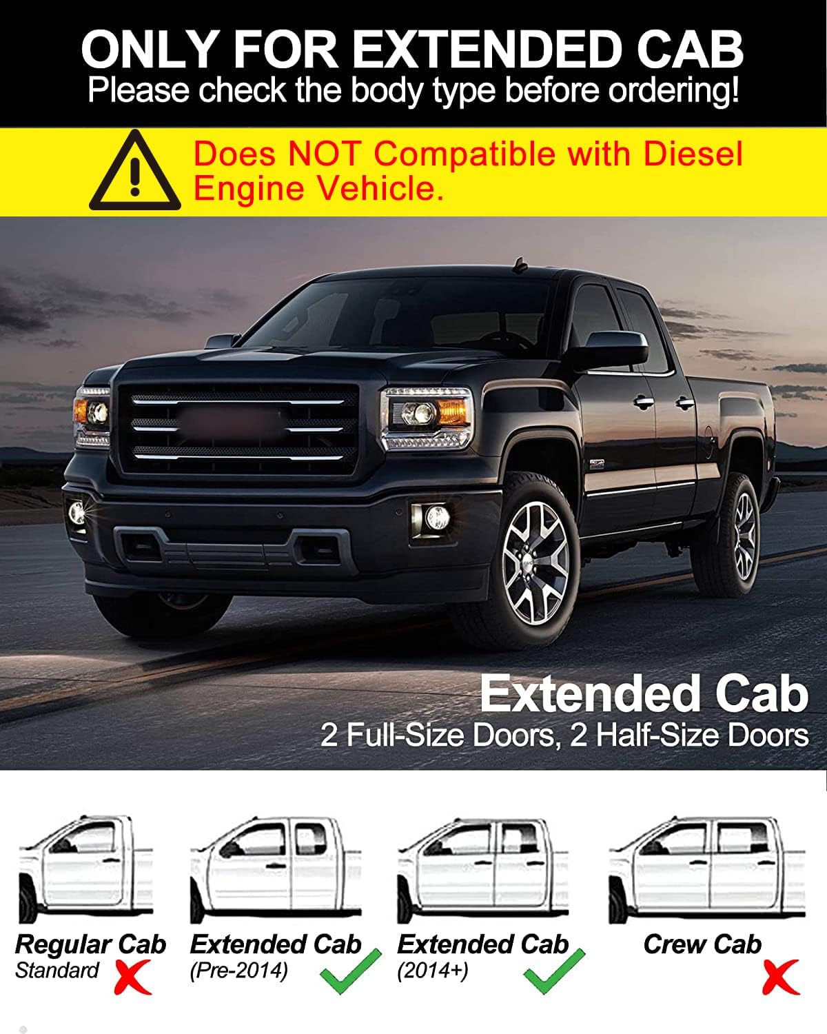 6 inch Running Boards Compatible with 2007-2018 Chevy Silverado/GMC Sierra 1500, 2007-2019 2500HD 3500HD Double/Extended Cab, Textured/Side Step/Nerf Bars (Incl. 2019 Sierra 1500 Limited)