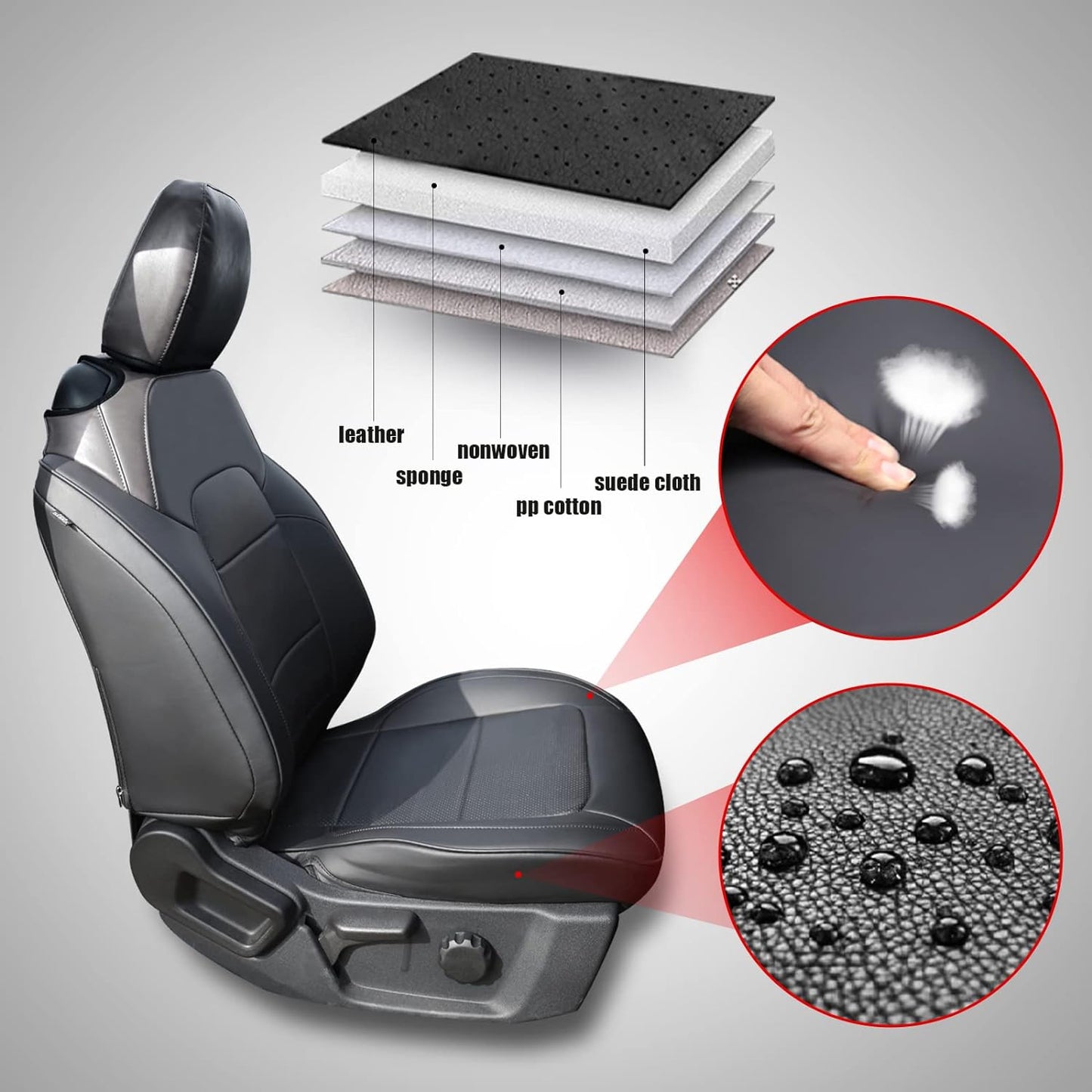 Seat Covers Protector with Backrest and Armrest for Ford Bronco Accessories 2021 2022 2023 2024 4-Door Full Set PU Leather Interior Covers (Black) - OMOTOR