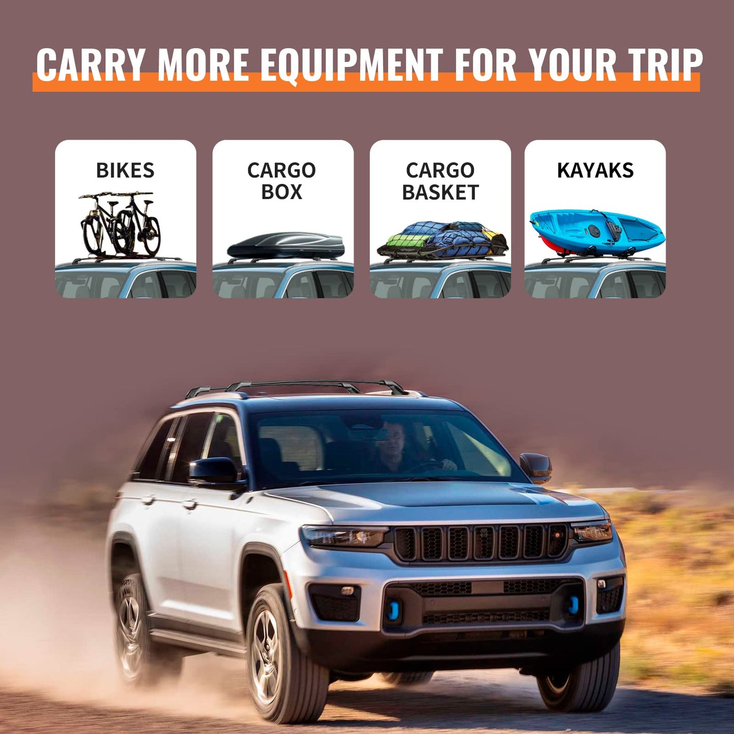 Roof Rack Cross Bars Compatible with Jeep Grand Cherokee L 2021-2024 and 2022 2023 2024 Grand Cherokee WL, Heavy Duty 220lb Aluminum Crossbar Racks Roof Rail Rooftop Luggage Canoe Carrier - OMOTOR