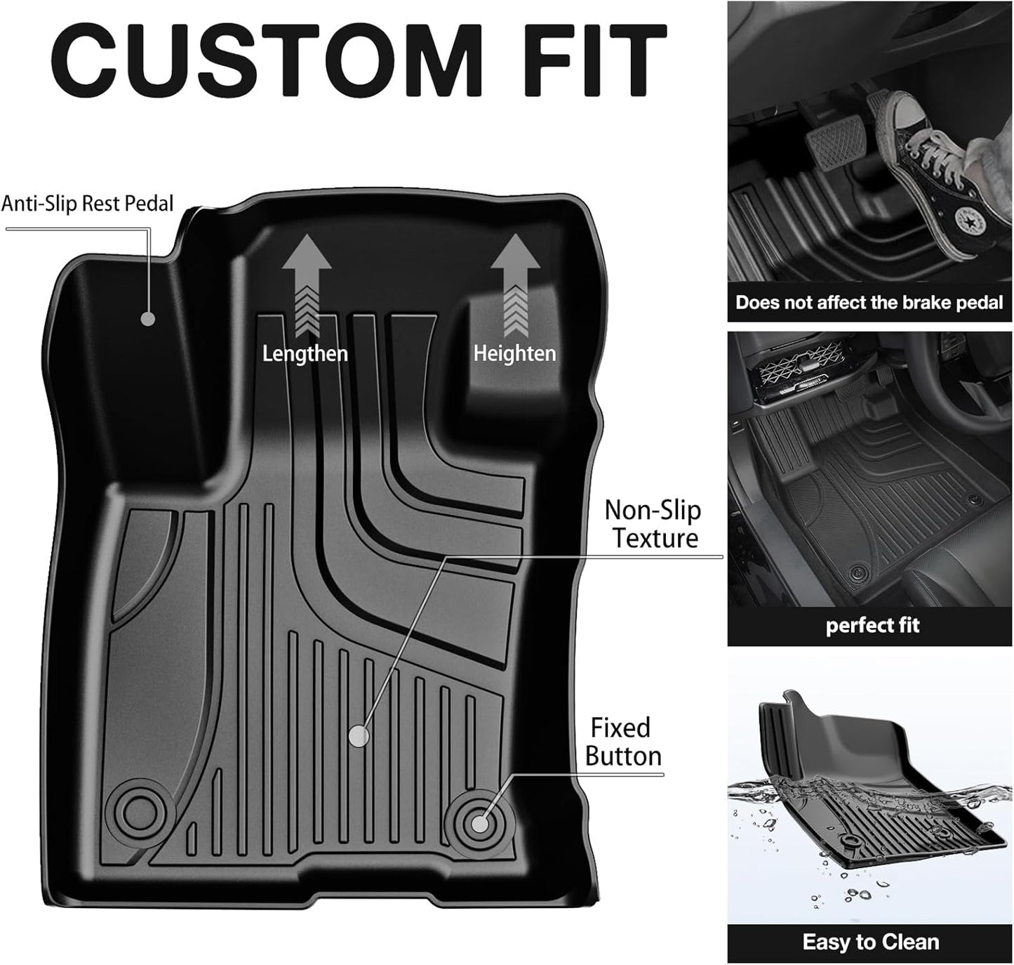 AOMSAZTO Car Floor Mats for Ford Bronco Sport 2021 2022 2023 2024 2025, All Weather Car Floor Mats, 1st & 2nd Row Full Set Floor Liners, Heavy Duty Anti Skid Car Mats, Black
