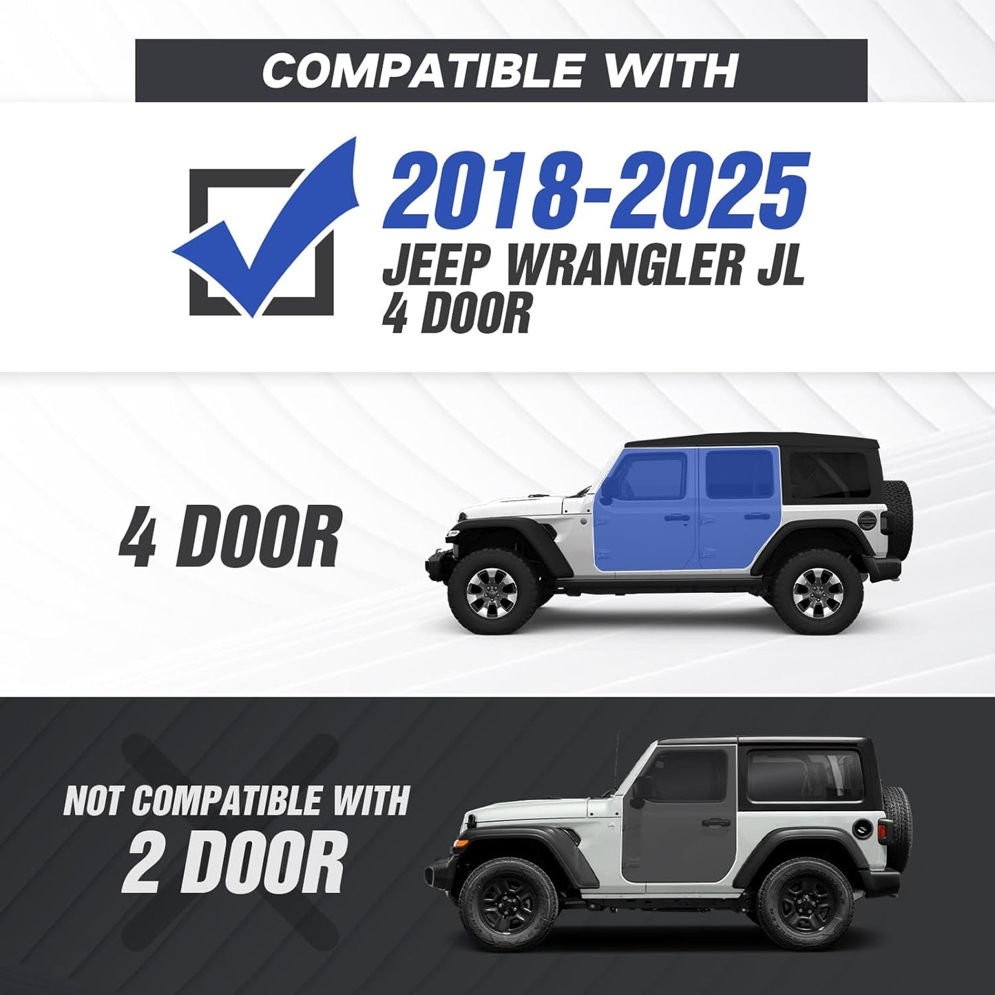 Running Boards Compatible with 2018-2025 Jeep Wrangler JL JLU Unlimited 4 Doors, Two Stairs Design Side Steps Heavy-Duty Steel Nerf Bars Bolt-on Step Plates Rock Sliders Rail, Black