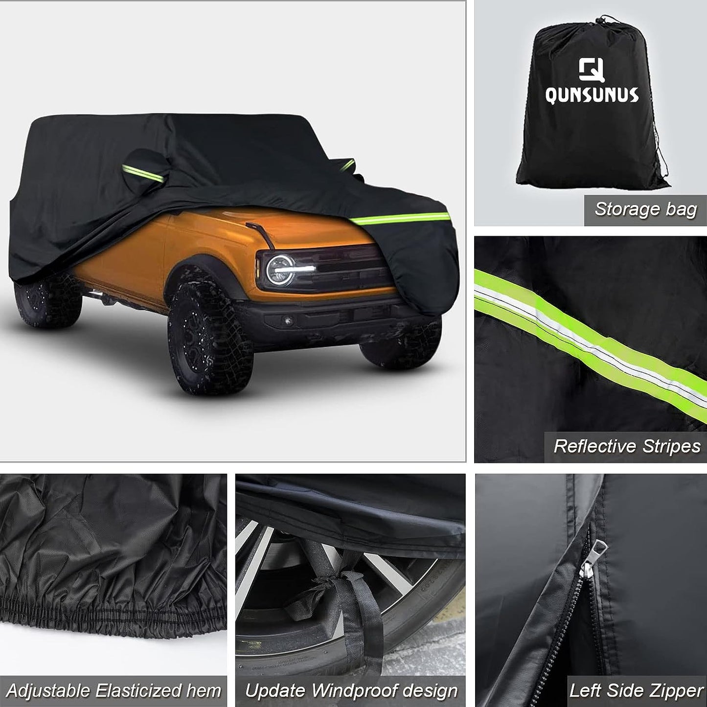6 Layer SUV Car Cover for Bronco 4 Door Car Cover Waterproof All Weather 210T Windproof Fit for Bronco 2021 2022 2023 - OMOTOR
