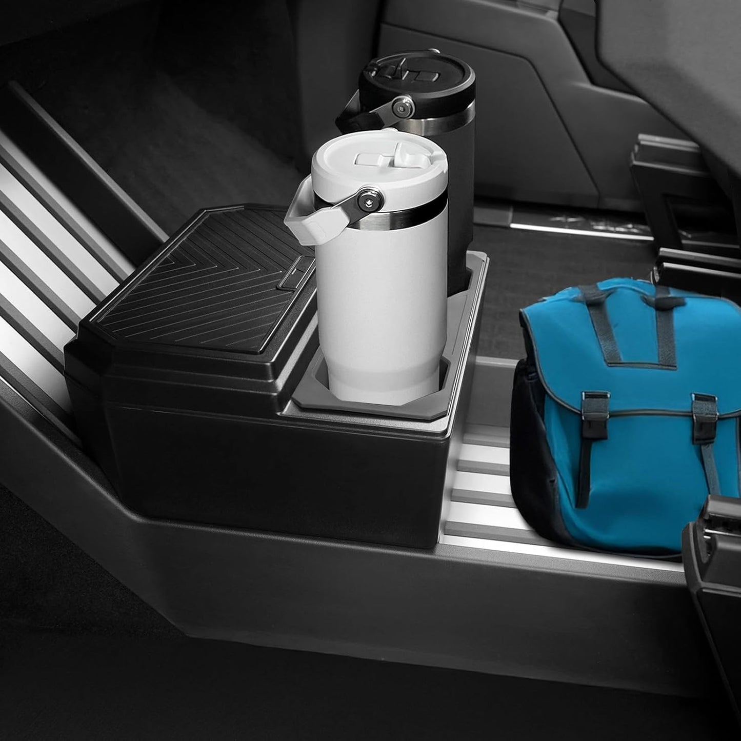 Floor Lower Console Storage Box with Cup Holder for Tesla Cybertruck, Trash Can for Cybertruck Accessories Lined with Silicone Sleeve