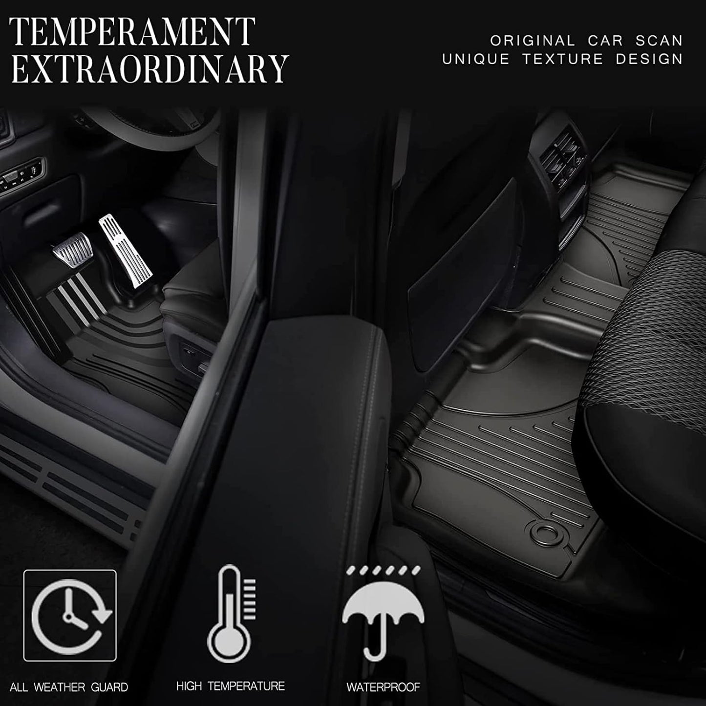 AOMSAZTO Car Floor Mats for Ford Bronco Sport 2021 2022 2023 2024 2025, All Weather Car Floor Mats, 1st & 2nd Row Full Set Floor Liners, Heavy Duty Anti Skid Car Mats, Black