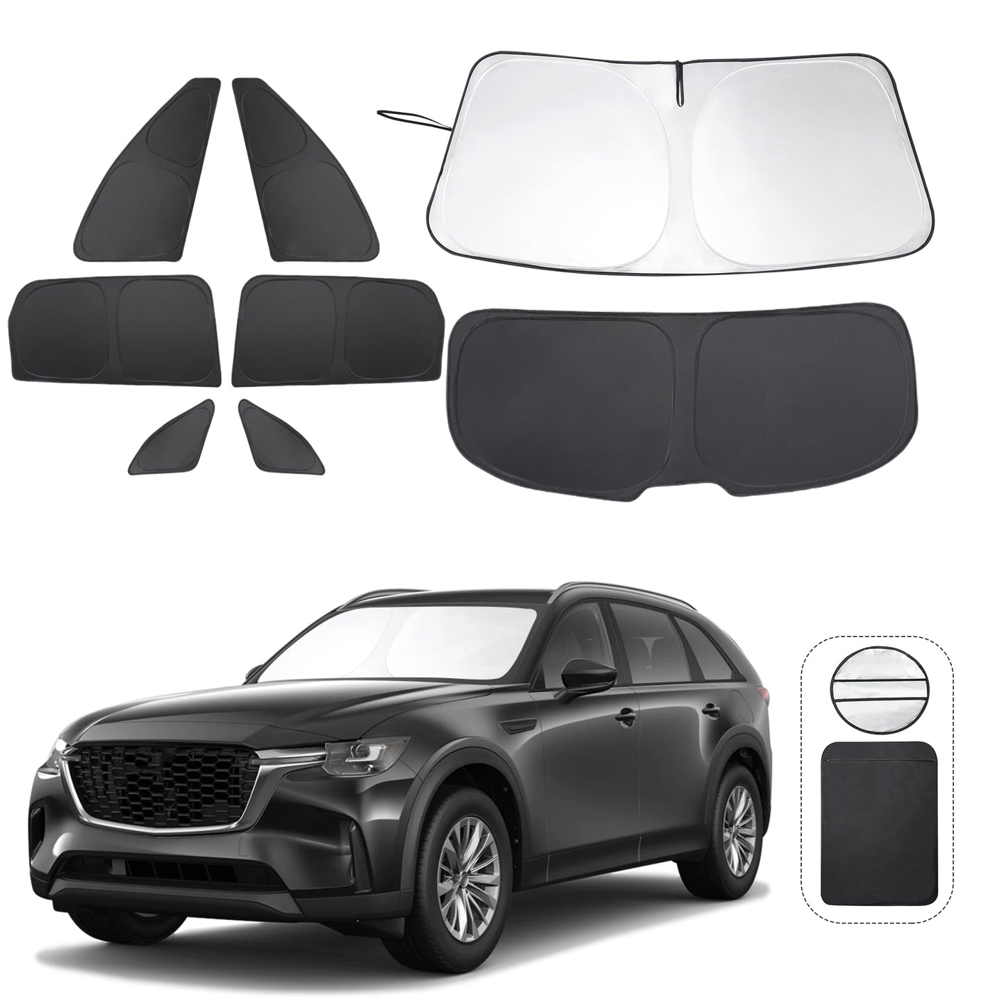 5PCS Windshield Sun Shade Custom Fit for 2021-2024 2025 Ford Bronco Accessories(Not for Bronco Sport) Foldable Sunshade Side Rear Window Shade Cover Full Set Privacy Protection