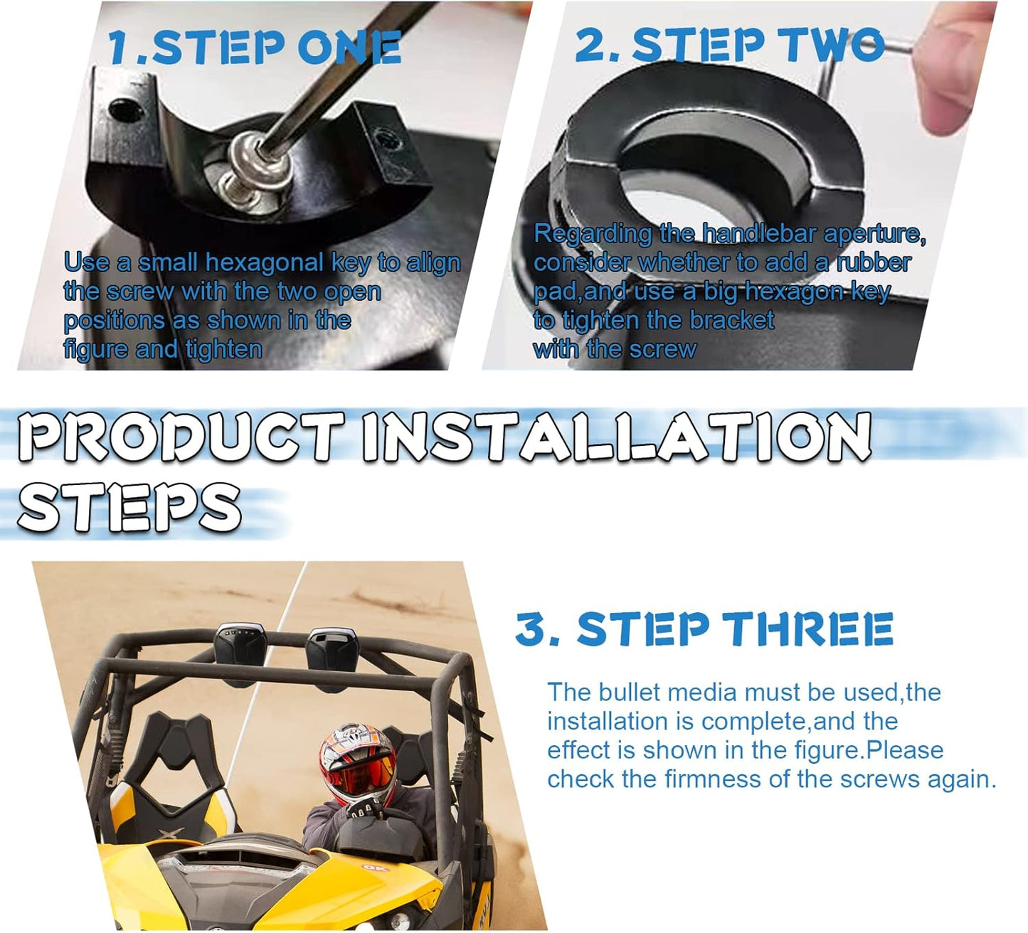 1Pair ATV UTV Speaker System with LED Blue Light Waterproof All-in-One 1"-1.5" Handlebar Mount MP3 Music Player Audio Amplifier System USB Speaker System for ATV UTV (MT486)