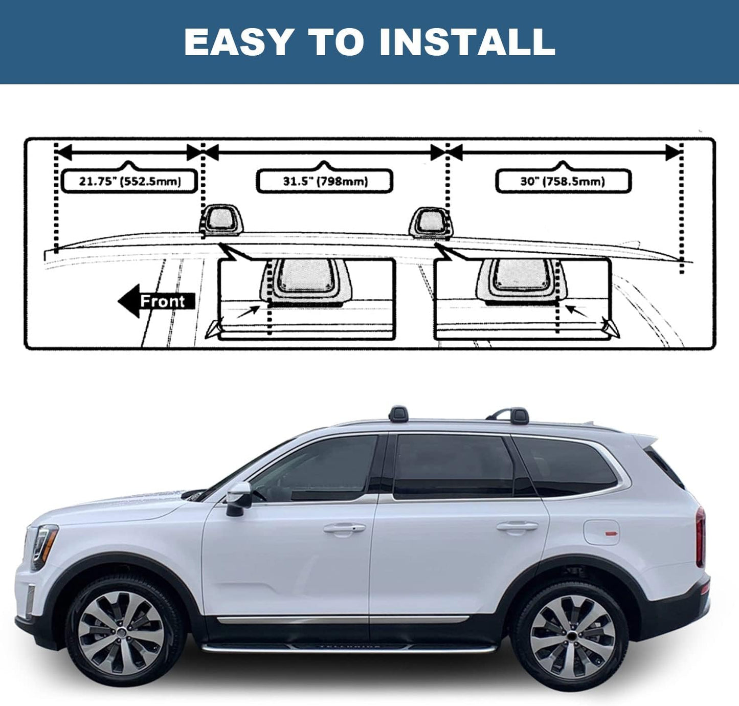 Upgraded Roof Rack Cross Bars Fit for 2019-2024 Kia Telluride S SX SX-P EX Lockable Crossbars for Ski Kayak Bike Basket - OMOTOR