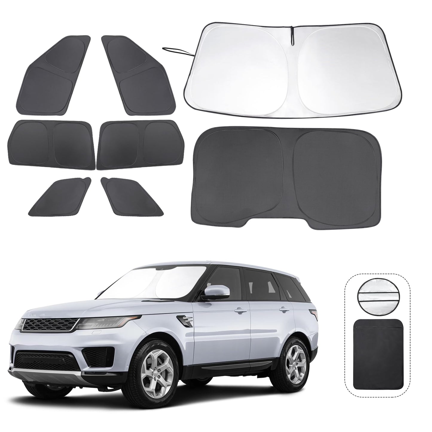 5PCS Windshield Sun Shade Custom Fit for 2021-2024 2025 Ford Bronco Accessories(Not for Bronco Sport) Foldable Sunshade Side Rear Window Shade Cover Full Set Privacy Protection