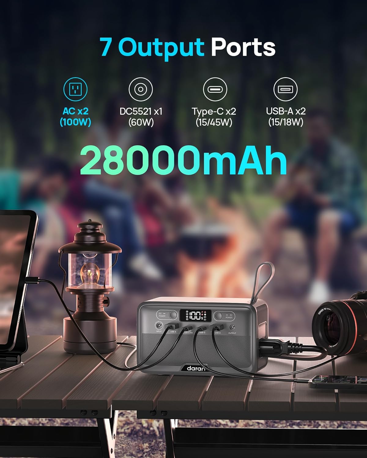Portable Power Station 28,000mAh LiFePO4 Battery 200W Peak Solar Power Bank,Portable Charger Small Electric Generator with AC Outlets & PD Fast Charging for Home Outdoor Camping Essentials Emergency