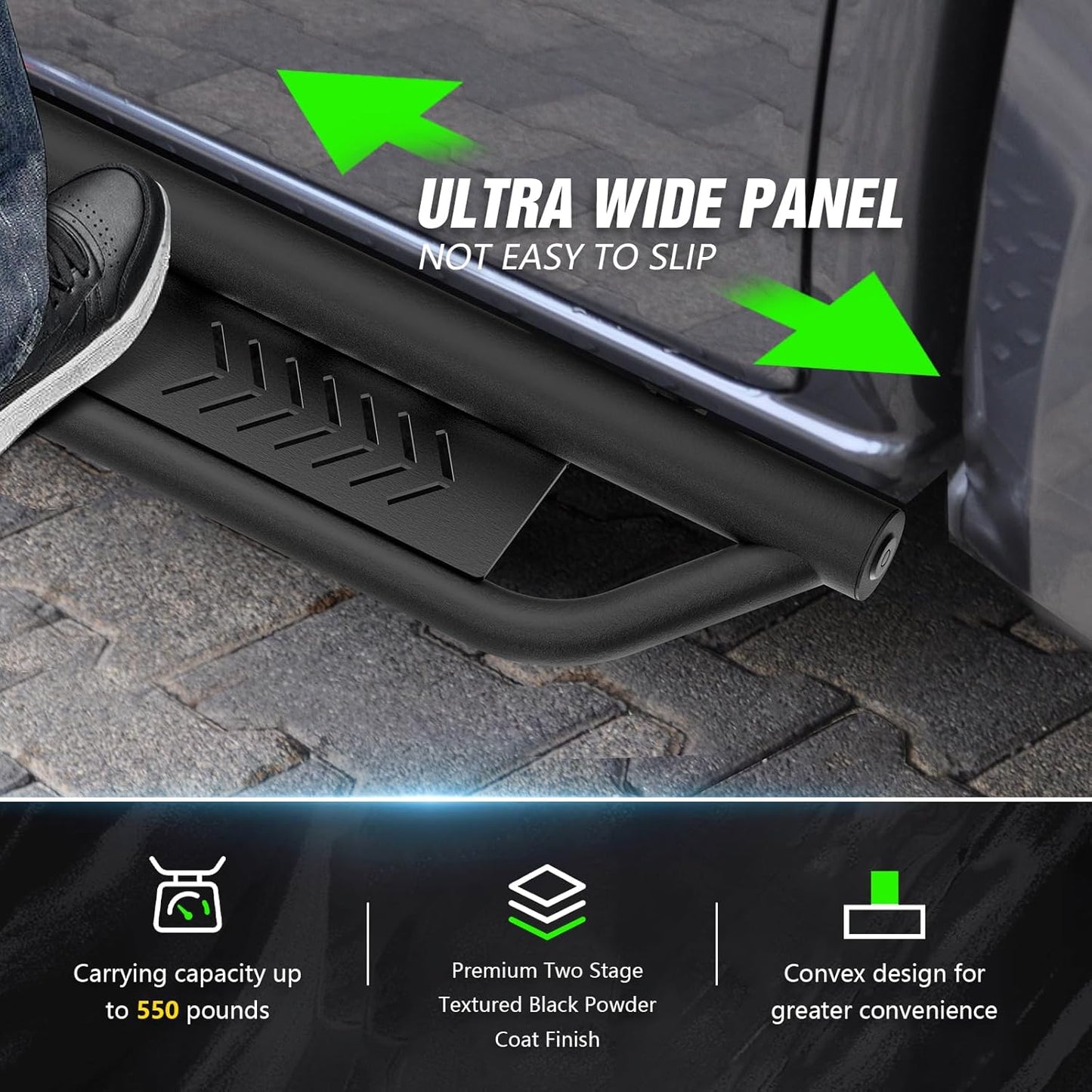 Running Boards Compatible with 2018-2025 Jeep Wrangler JL JLU Unlimited 4 Doors, Two Stairs Design Side Steps Heavy-Duty Steel Nerf Bars Bolt-on Step Plates Rock Sliders Rail, Black
