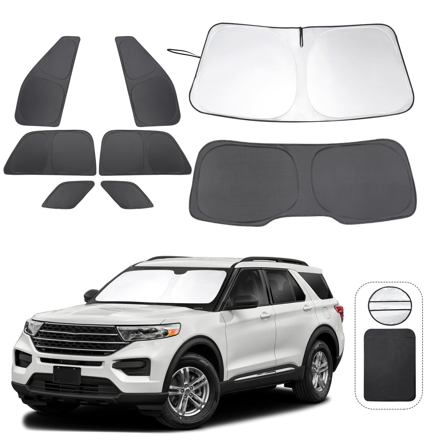 5PCS Windshield Sun Shade Custom Fit for 2021-2024 2025 Ford Bronco Accessories(Not for Bronco Sport) Foldable Sunshade Side Rear Window Shade Cover Full Set Privacy Protection