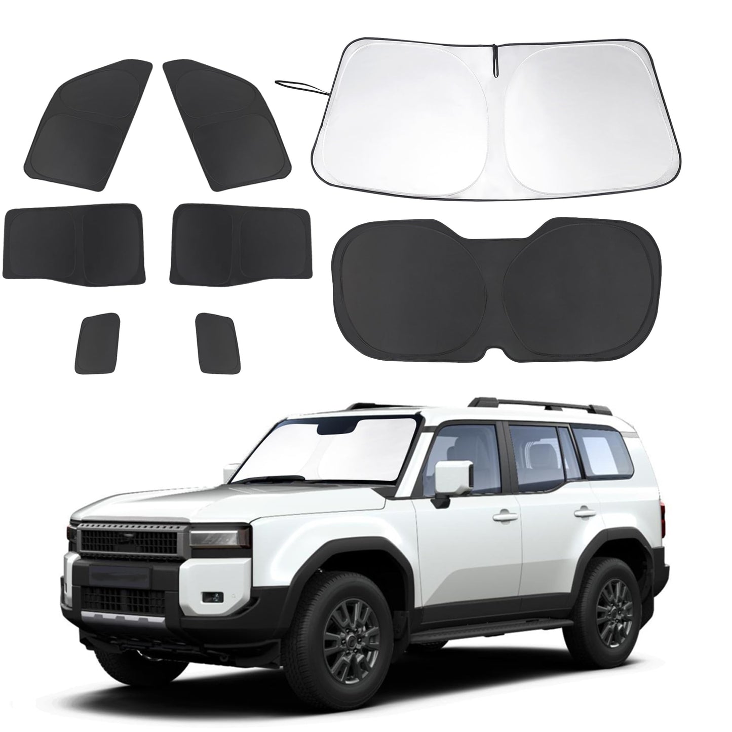 5PCS Windshield Sun Shade Custom Fit for 2021-2024 2025 Ford Bronco Accessories(Not for Bronco Sport) Foldable Sunshade Side Rear Window Shade Cover Full Set Privacy Protection