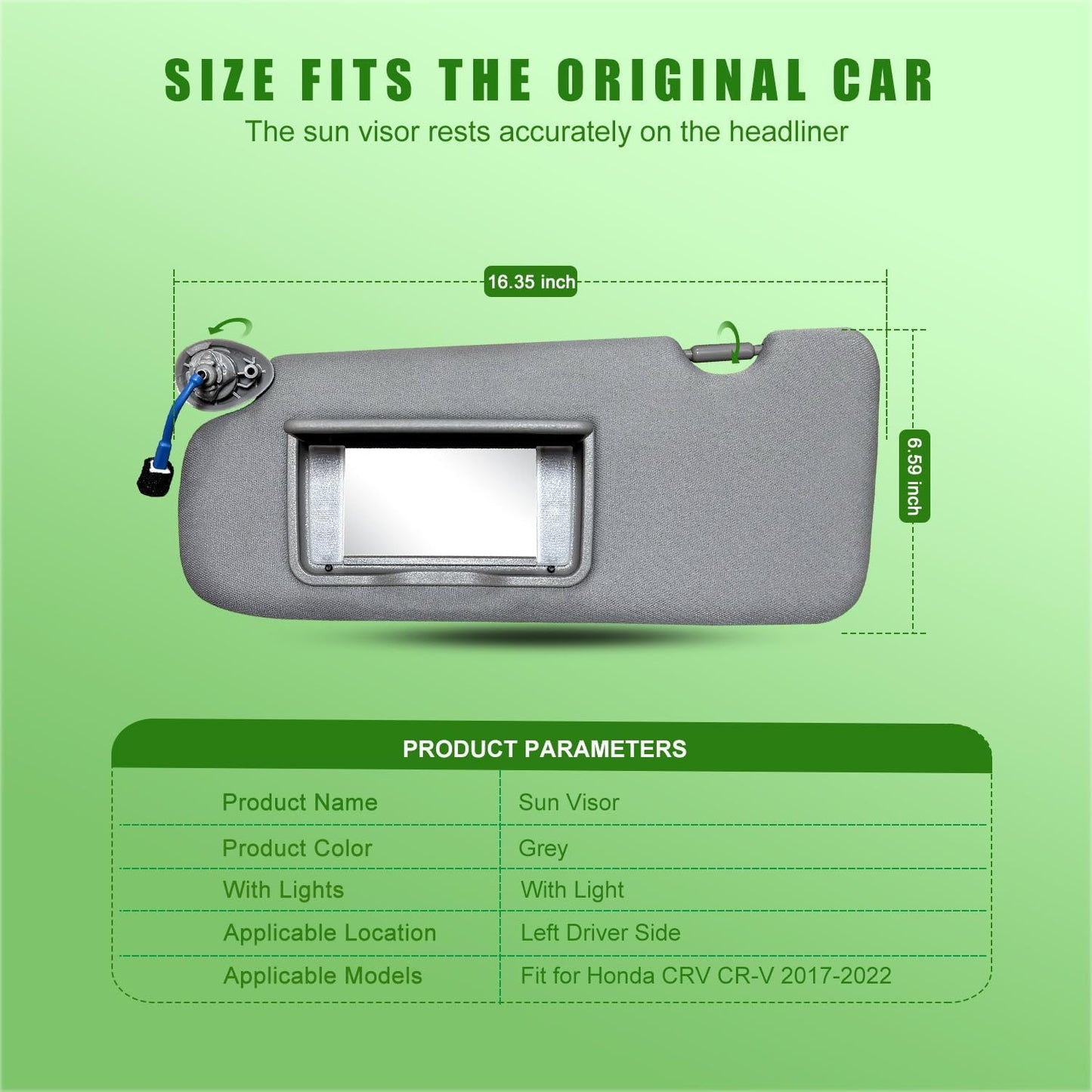 Left Driver Side Sun Visor for Honda CRV 2017 2018 2019 2020 2021 2022 Replace 83280-TLY-H11ZB with Vanity Light/with Makeup Mirror (Grey) - OMOTOR