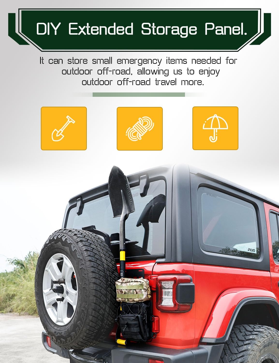 JROAD Rear Door Tailgate Molle Panel Fit for Jeep Wrangler JL JLU 2018-2024 Unlimited Sahara Rubicon Freedom Sport 2/4 Door Tailgate Exterior Storage Shelf Molle Panel (Exclude 2020-2022 Gladiator JT)