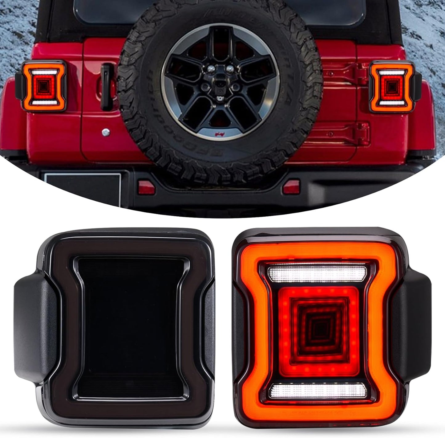 Smoked LED Tail Lights & 3rd Brake Light Set for 2018-2025 Jeep Wrangler JL/4xe, Black Housing, Tinted Lens, Brake, Reverse & Turn Signal Lights (Pair) - OMOTOR