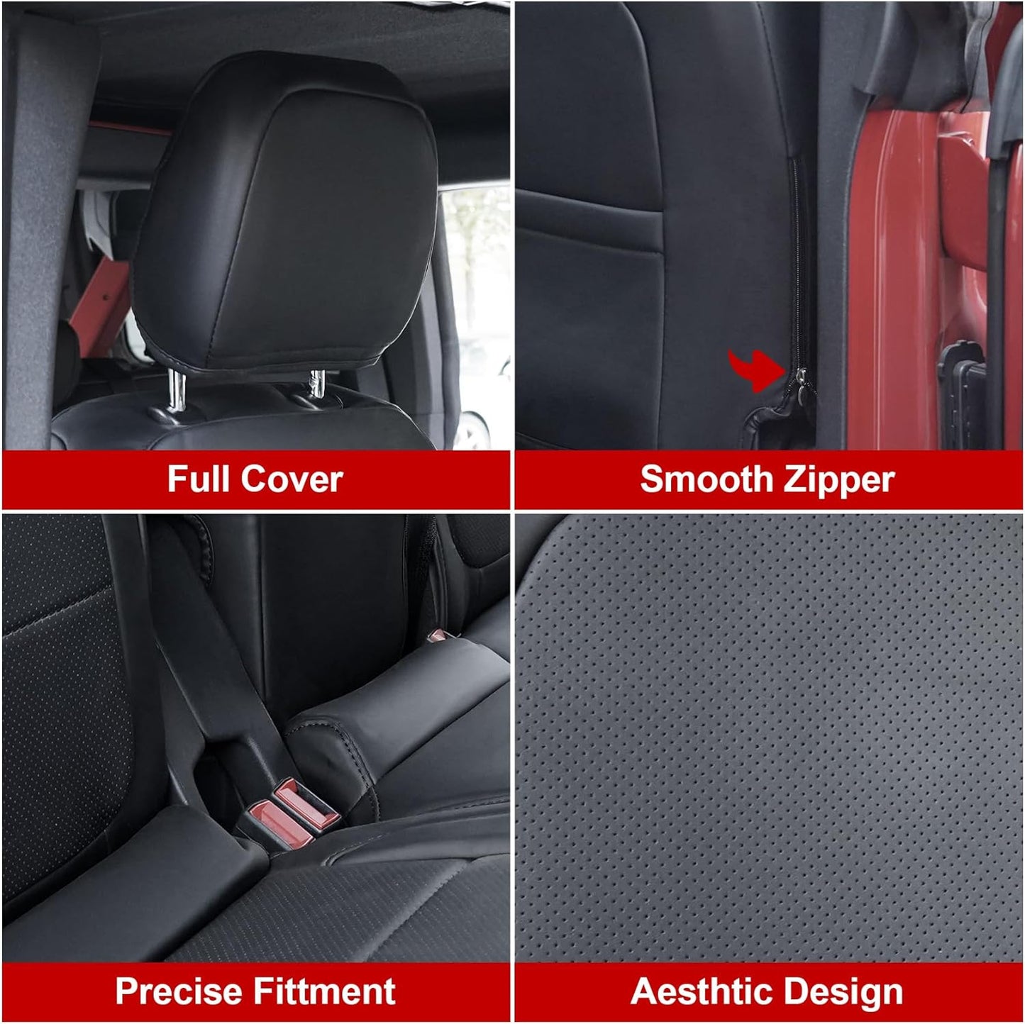 Seat Covers Protector with Backrest and Armrest for Ford Bronco Accessories 2021 2022 2023 2024 4-Door Full Set PU Leather Interior Covers (Black) - OMOTOR