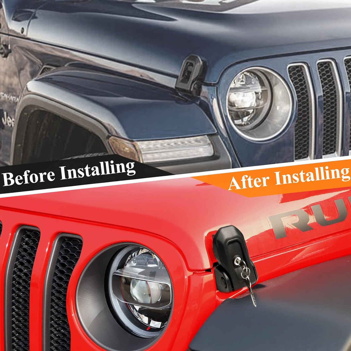 Buling Wrangler Factory Locking Hood Latches with Keys Compatible with Jeep Wrangler JL JLU 2018-2025 & Jeep Gladiator JT 2020-2025 (Matte Black)