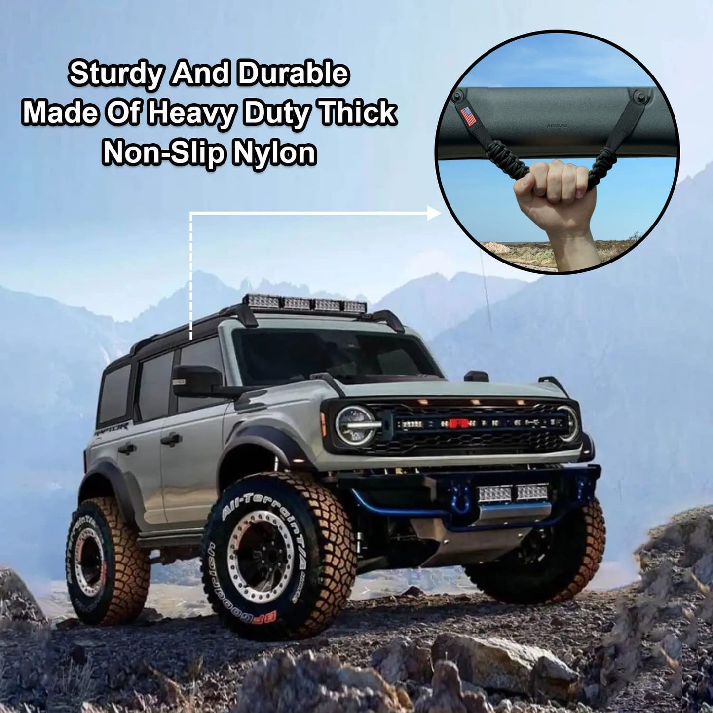 Roll Bar Paracord Grab Handles Compatible with Ford Bronco 2021 2022 2/4 Door, Bronco Grab Handles Interior Accessories (Black 4Pcs) - OMOTOR