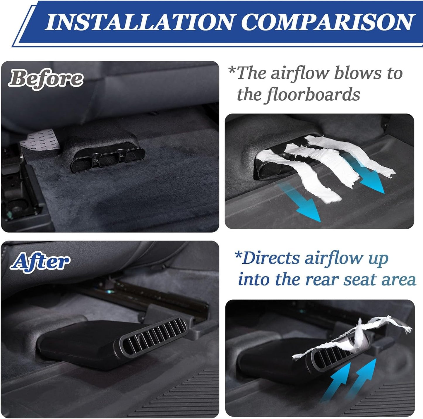 TOPINSTALL Plug-in Under Seat Vent Deflectors Compatible with 2021-2025 Ford Bronco 4 Doors, Cooler Summer Air Vent Extension for Rear Seat Passenger 2PCS (Fit for OEM & Regular Floor Mats)