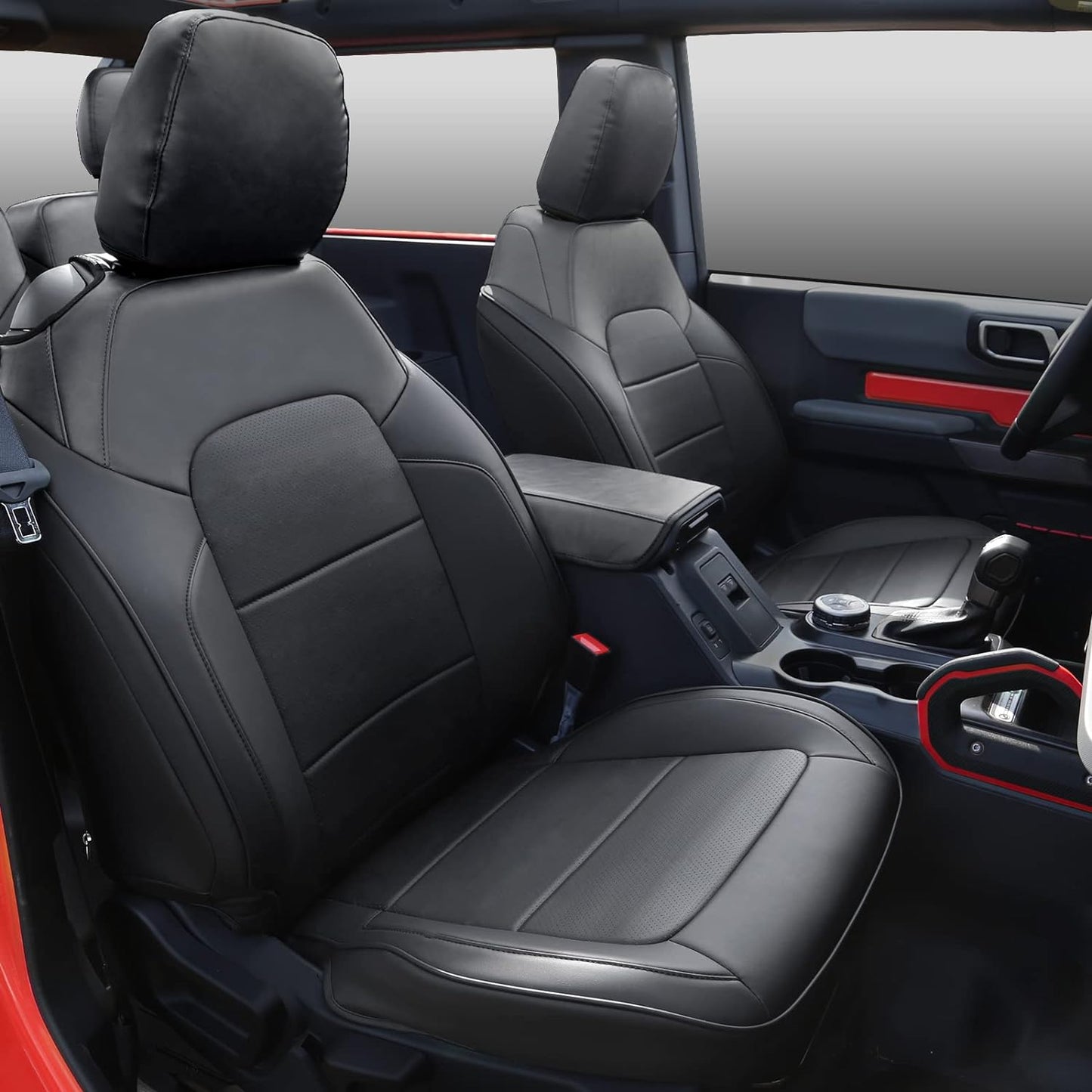 Seat Covers Protector with Backrest and Armrest for Ford Bronco Accessories 2021 2022 2023 2024 4-Door Full Set PU Leather Interior Covers (Black) - OMOTOR