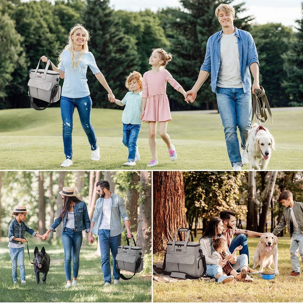 Dog Travel Bag, Weekend Pet Travel Set for Dog and Cat, Airline Approved Tote Organizer with Multi-Function Pockets, 2 Food Storage Containers, 2 Collapsible Bowls, 1 Feeding Mat (Grey) - OMOTOR