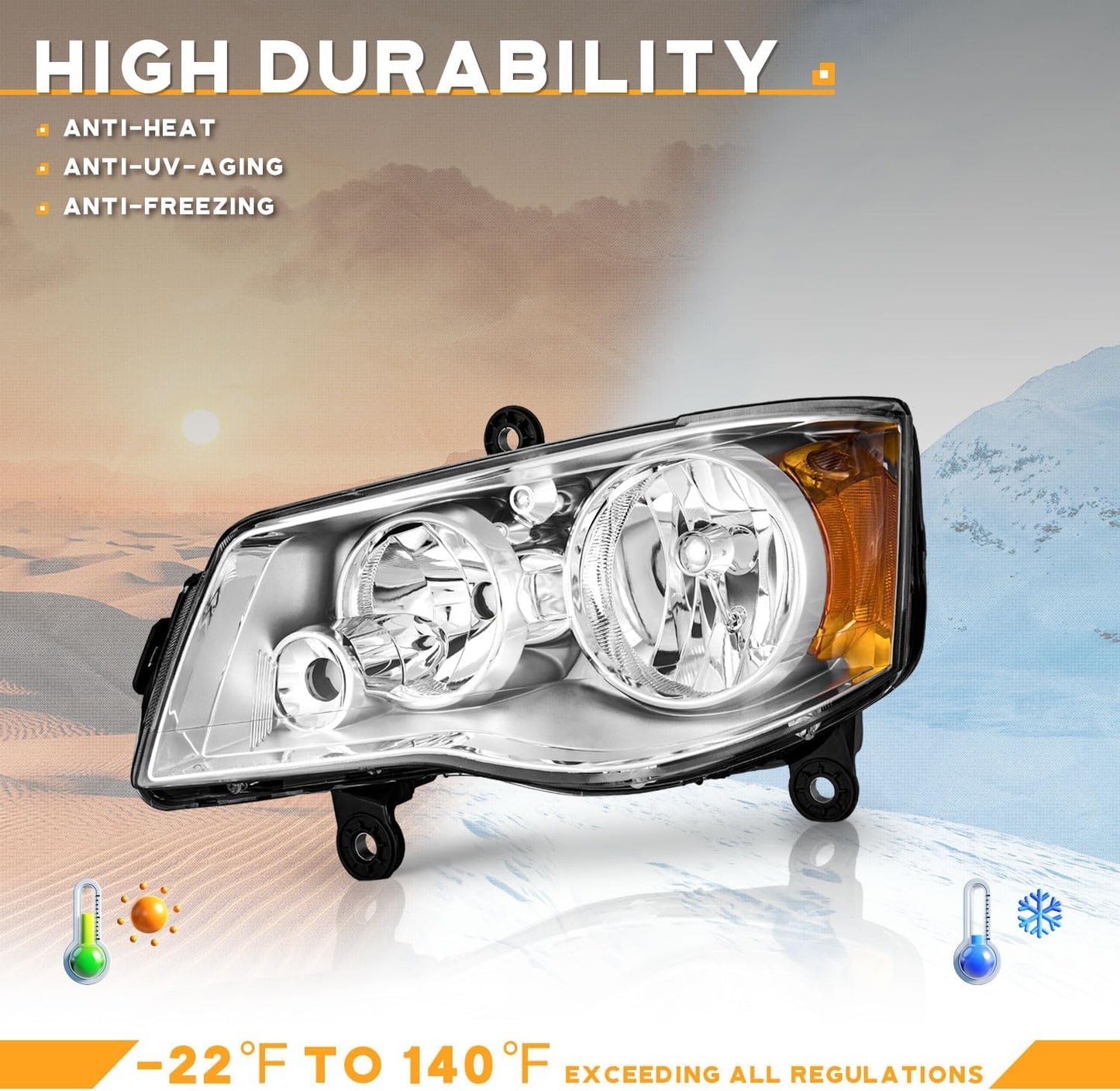 Headlight Assembly for 2001-2020 Dodge Grand Caravan & Chrysler Town & Country - Compatible with 2001-2003 Chrysler Voyager, Left & Right Replacement - OMOTOR