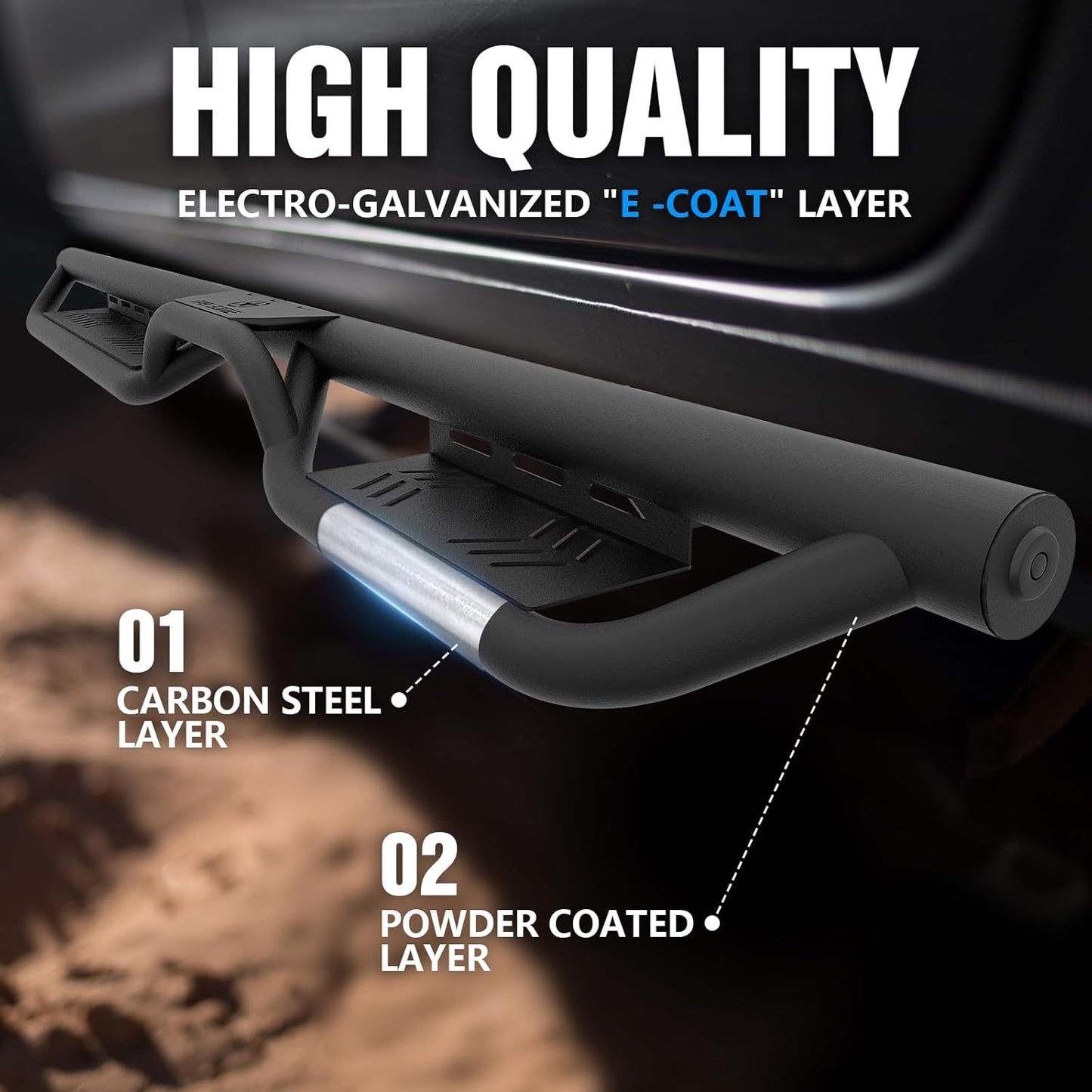Running Boards Compatible with 2018-2025 Jeep Wrangler JL JLU Unlimited 4 Doors, Two Stairs Design Side Steps Heavy-Duty Steel Nerf Bars Bolt-on Step Plates Rock Sliders Rail, Black