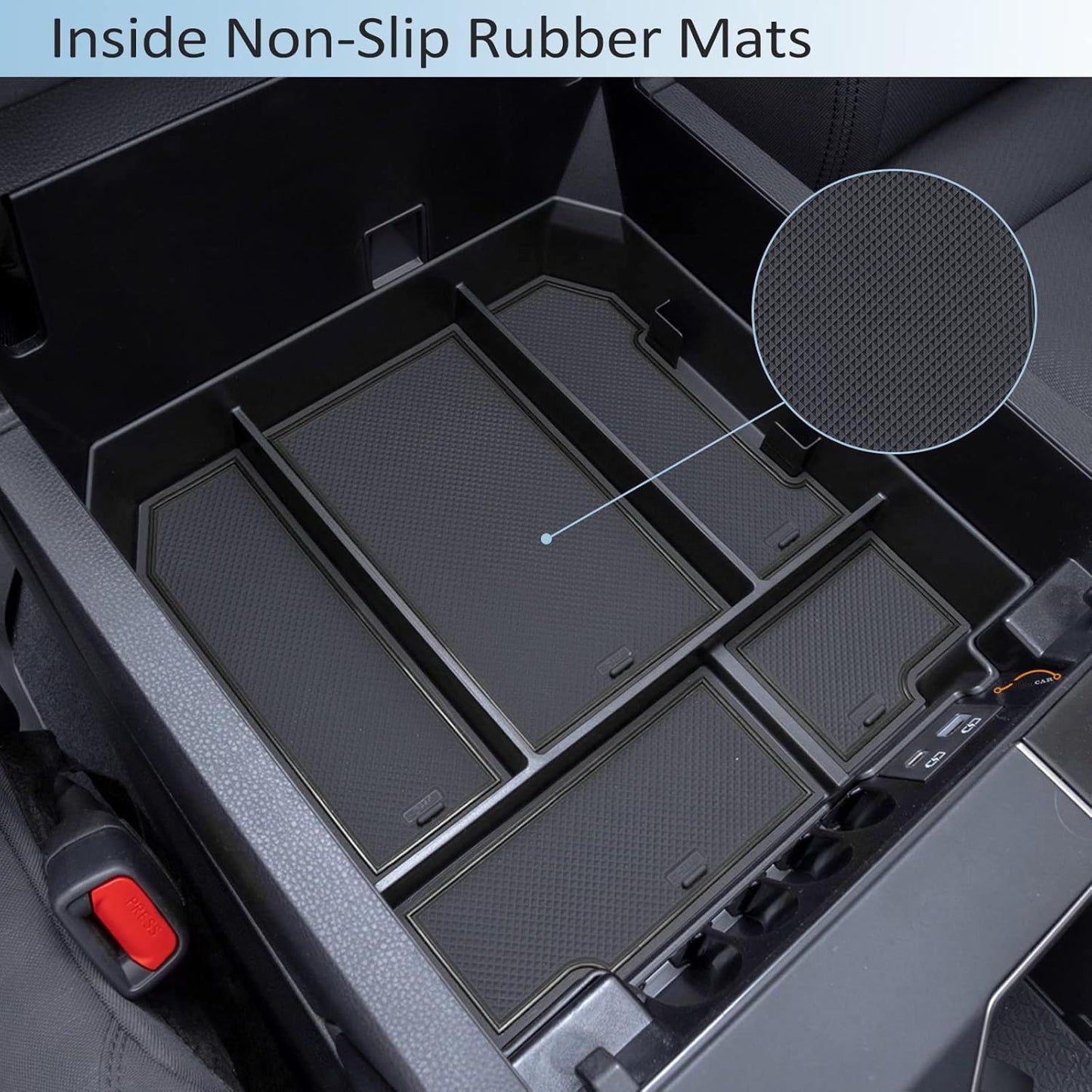 JDMCAR Center Console Organizer Compatible with 2022 2023 2024 2025 Toyota Tundra Accessories and 2023-2025 toyota sequoia Armrest Secondary Storage Box ABS Material with Non-Slip Mats (Black Trim)