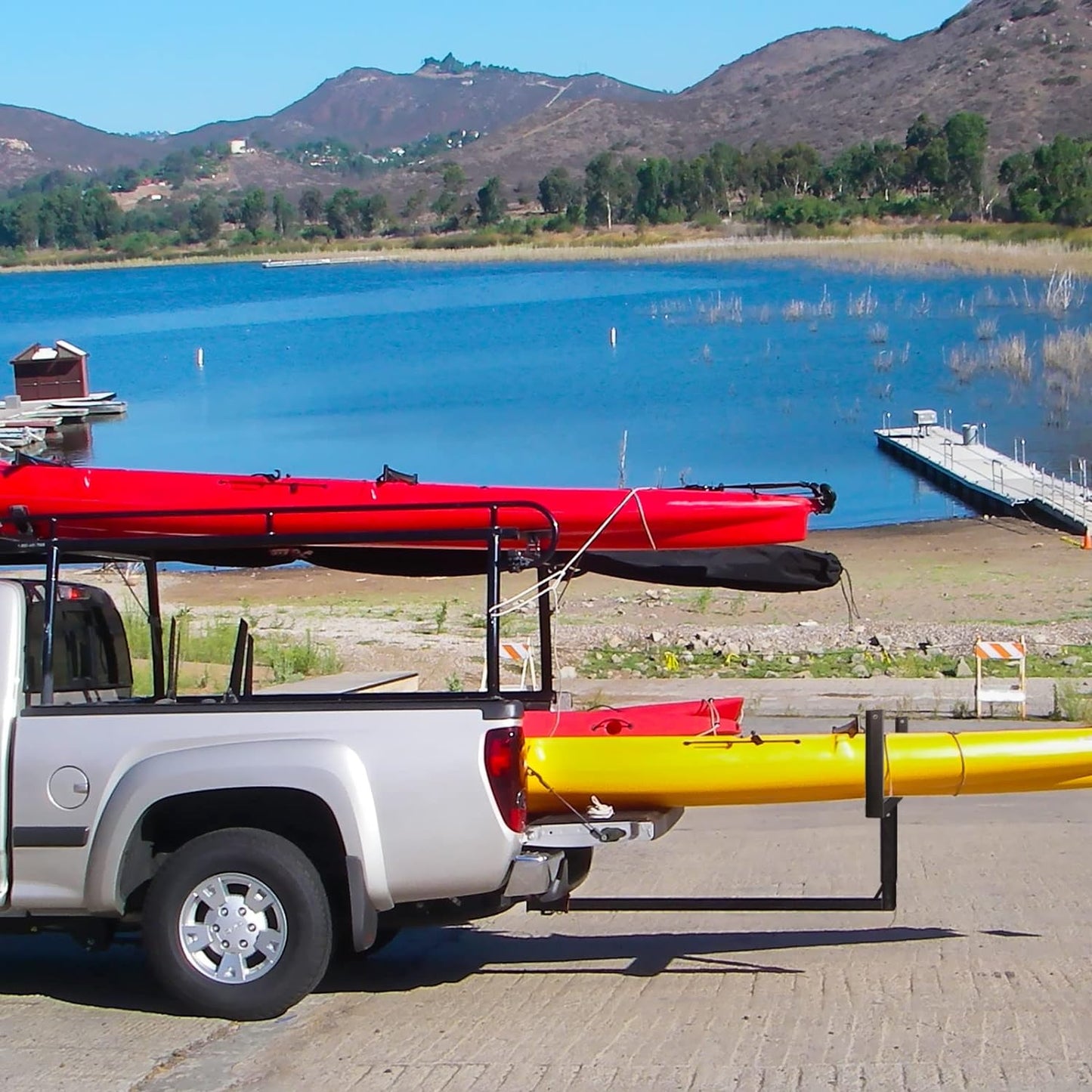 Truck Bed Extender, 2 in 1 Design Foldable Pick Up Truck Bed Hitch Mount Extension Rack ,800lbs Load Capacity - OMOTOR