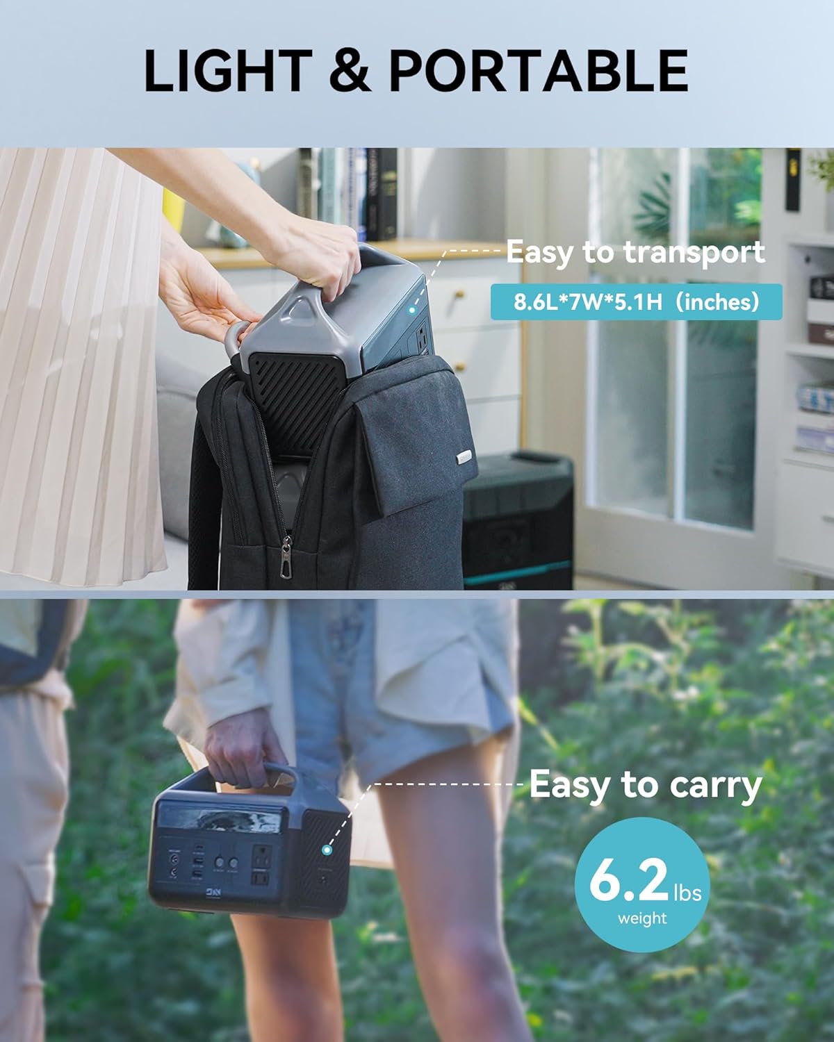 Portable Power Station 56000mAh, 179.2Wh LiFePO4 Battery Backup w/ 2 300W (600W Surge) AC Outlets, 1.5hrs Fast Charging, Power Bank for Hurricane Emergency/Outdoor Camping/RVs/Home Use