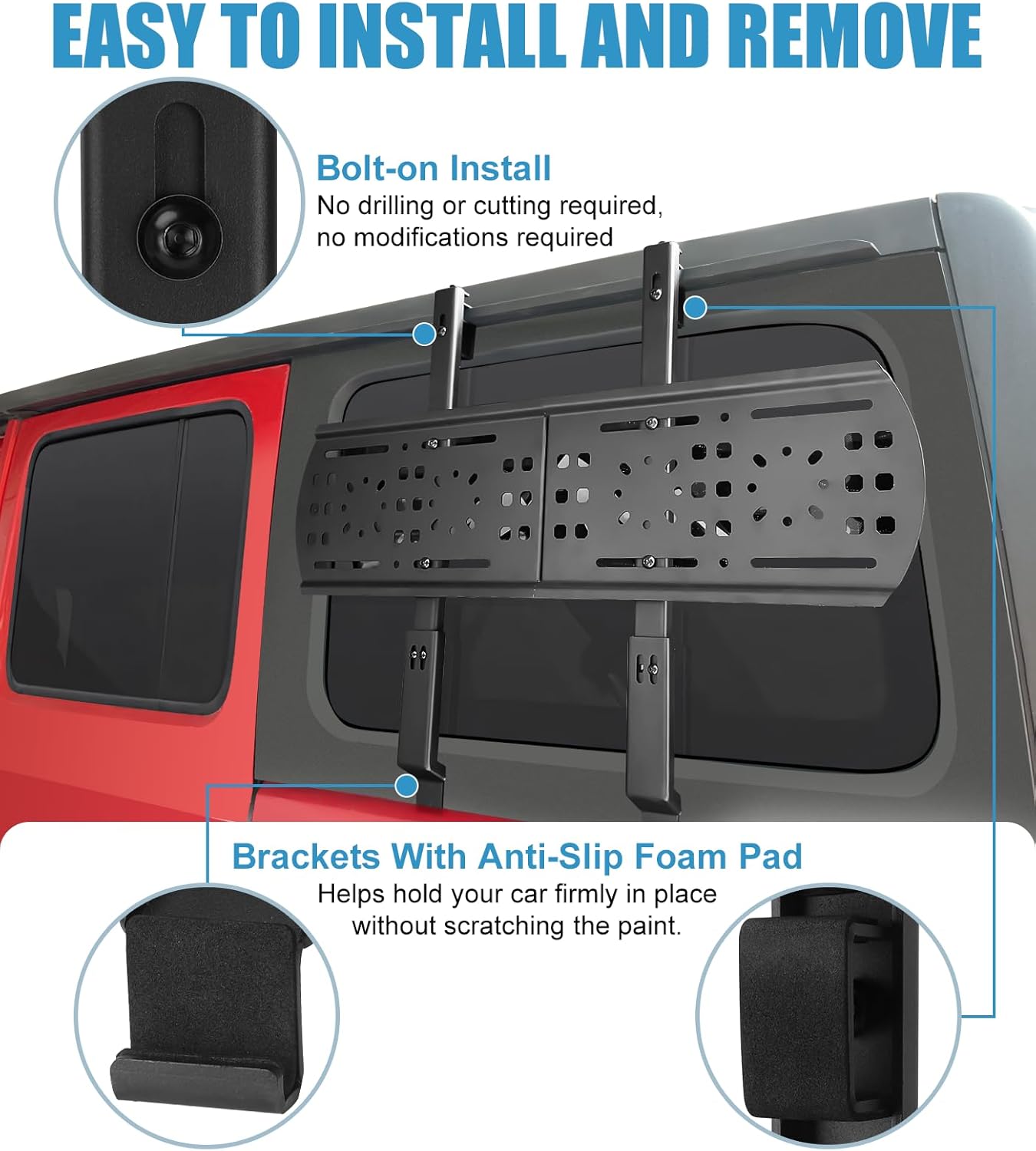 Rear Window Storage Molle Panel Kit Fits for 2018-2025 Jeep Wrangler JL Accessories, Cargo Bracket Mounting Plate for Recovery Traction Boards Mount Gas Can Mount, Wrangler JL Storage Solution