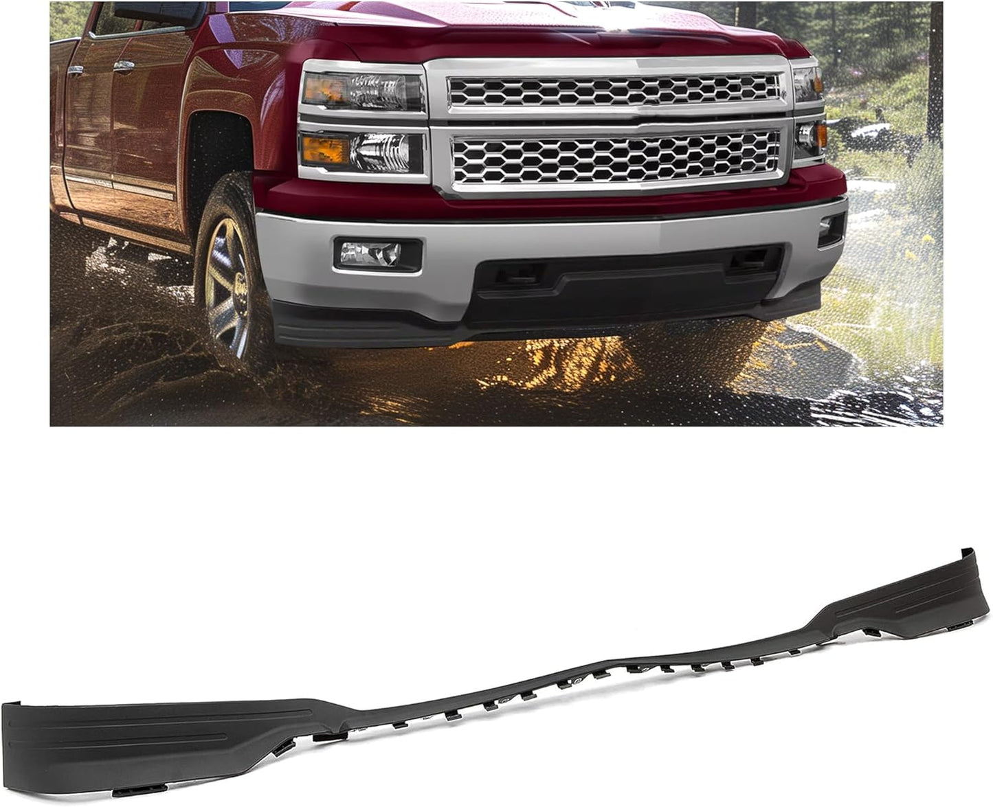 KUAFU Front Lower Bumper Valance Panel Compatible with 2014-2015 Chevrolet Chevy Silverado 1500 Replacement for GM1092242, 23423409 Air Dam Deflector Spoiler Plastic Black