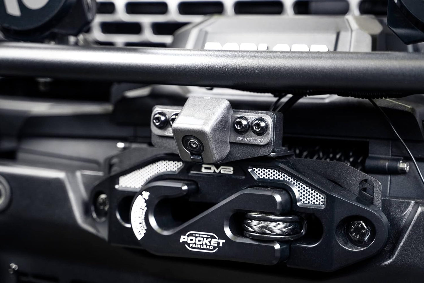 Front Camera Relocation Bracket for 2021-2024 Ford Bronco | Corrects 360 View with Winch Bumper | Includes Extended Camera Optical Cable & Spray Hose | Adjustable for Different Setups | DV8 Offroad