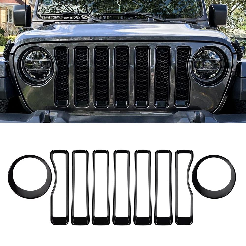 MAXDOM Grille Inserts Headlight Covers Set Fits for Jeep (2018-2023) Wrangler JL JLU (Red, Sport/Sport S)