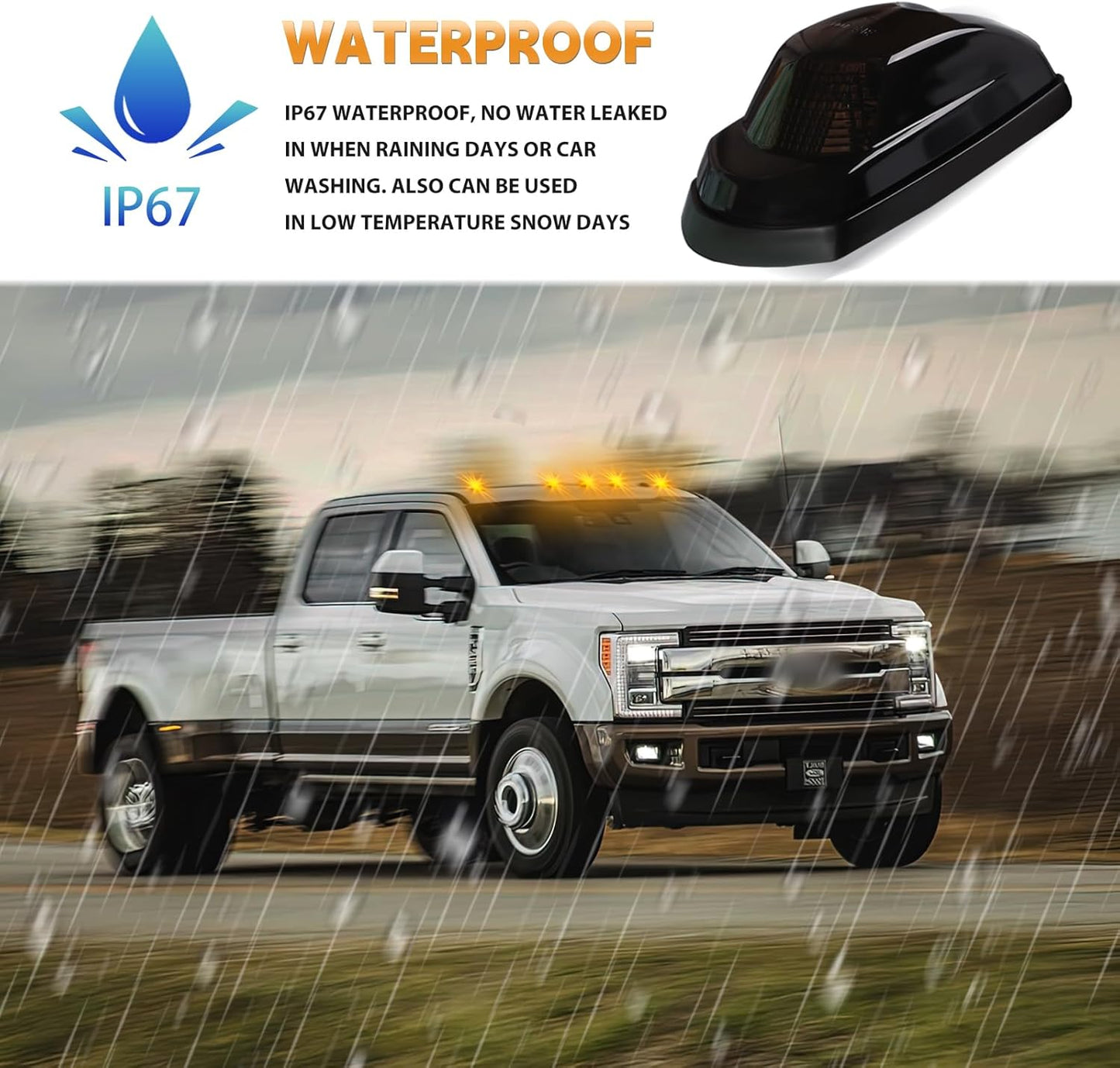Cab Roof Top Marker Lights Amber Led Running Clearance Lamps for 2017-2022 Ford F250 F350 F450 F550 Super Duty Pickup Trucks, 5PCS (Smoked Black)